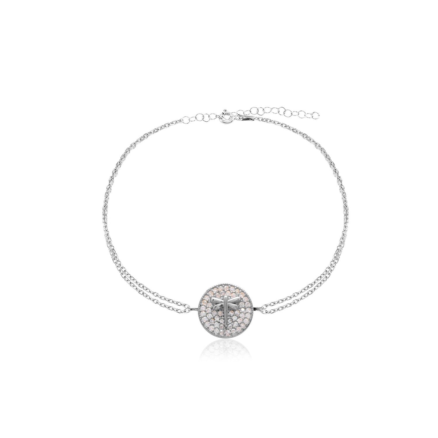 Pulsera 16+3Cm.Plata.Pave libelula.Dorado circonit