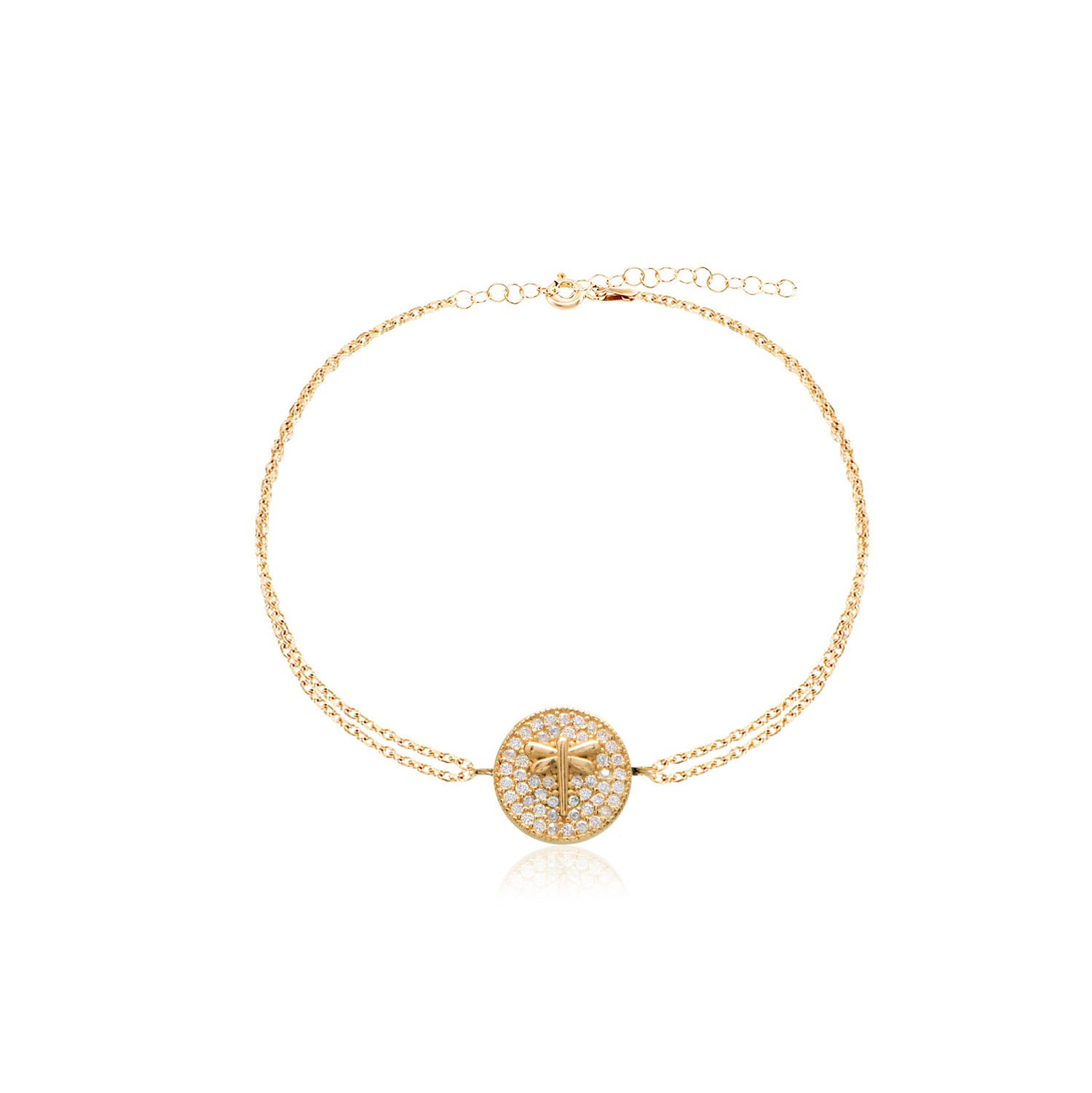 Pulsera 16+3Cm.Plata.Pave libelula.Dorado circonit
