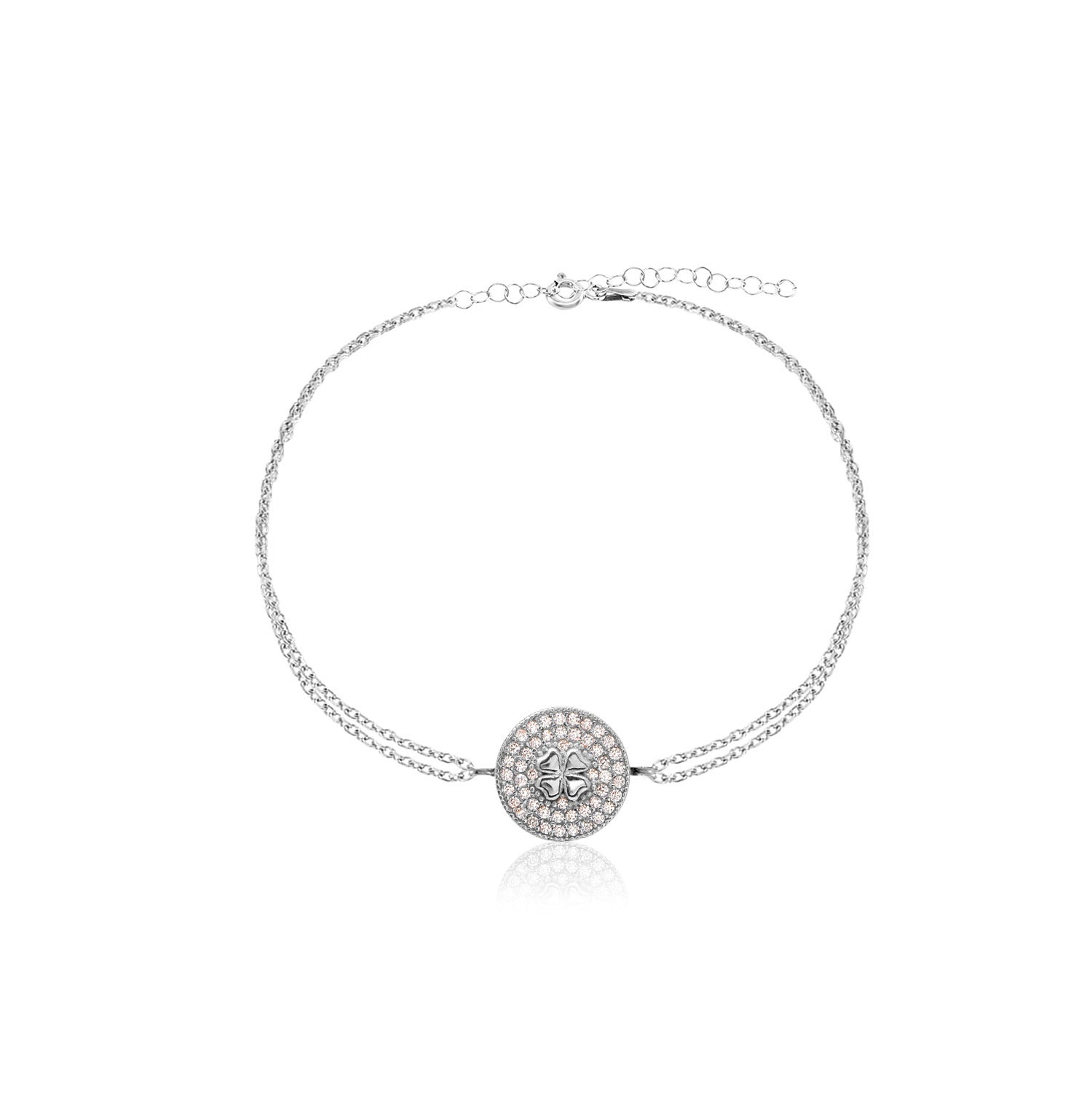 Pulsera 16+3Cm.Plata.Pave trebol.Rorado circonitas