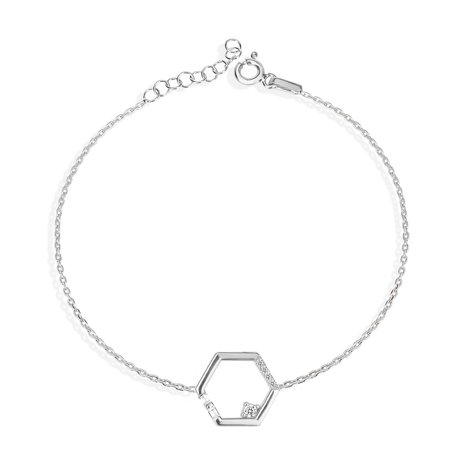 Pulsera 16+3Cm.Plata.Hexágono.Rorado circonitas.