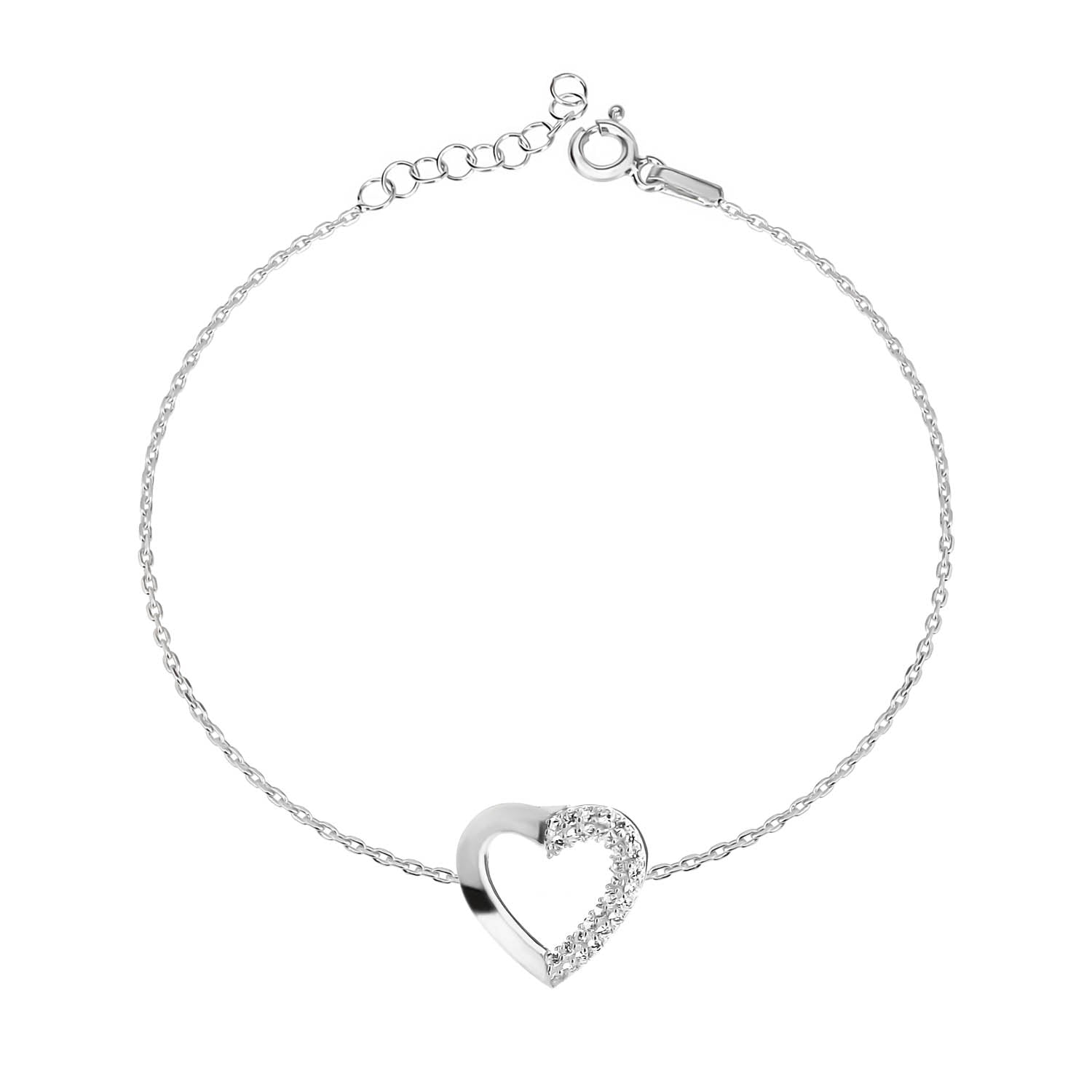 Pulsera 16+3Cm.Plata.Corazón.Rodiado circonitas.
