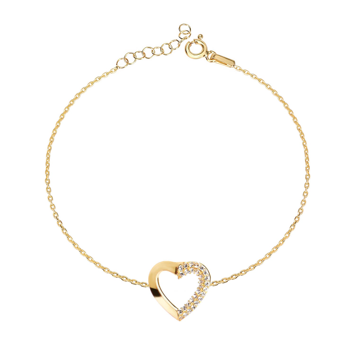 Pulsera 16+3Cm.Plata.Corazón.Dorado circonitas.