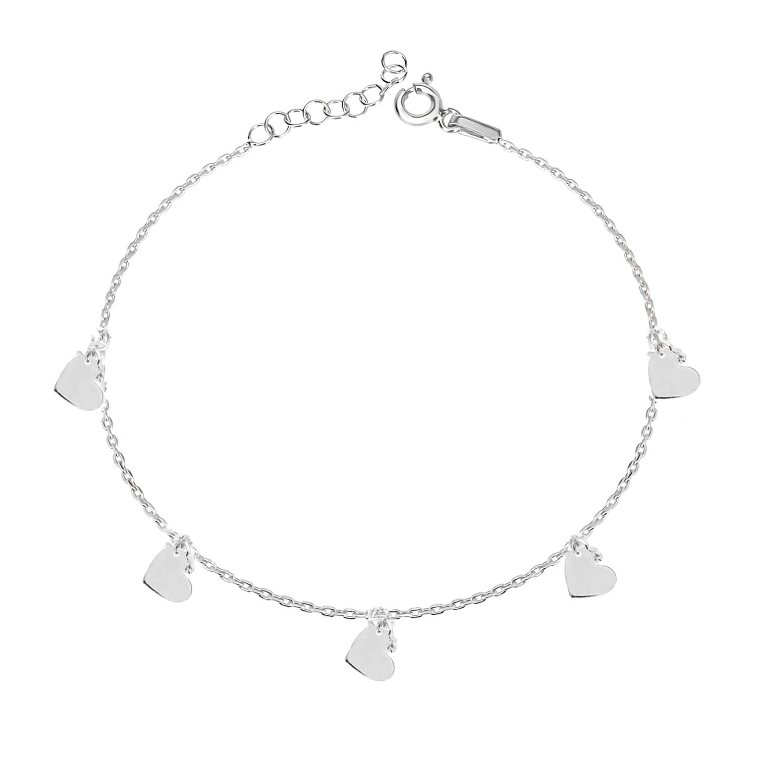 Pulsera 16+3Cm.Plata.Rodiado corazones.