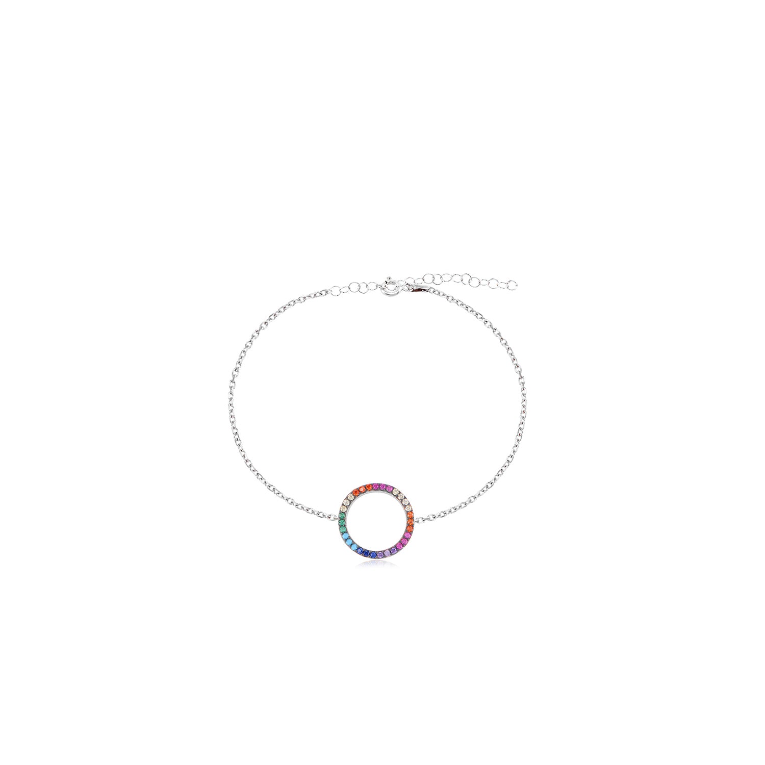 Pulsera 16+3Cm.Plata.1 aro.Rodiado multicolor