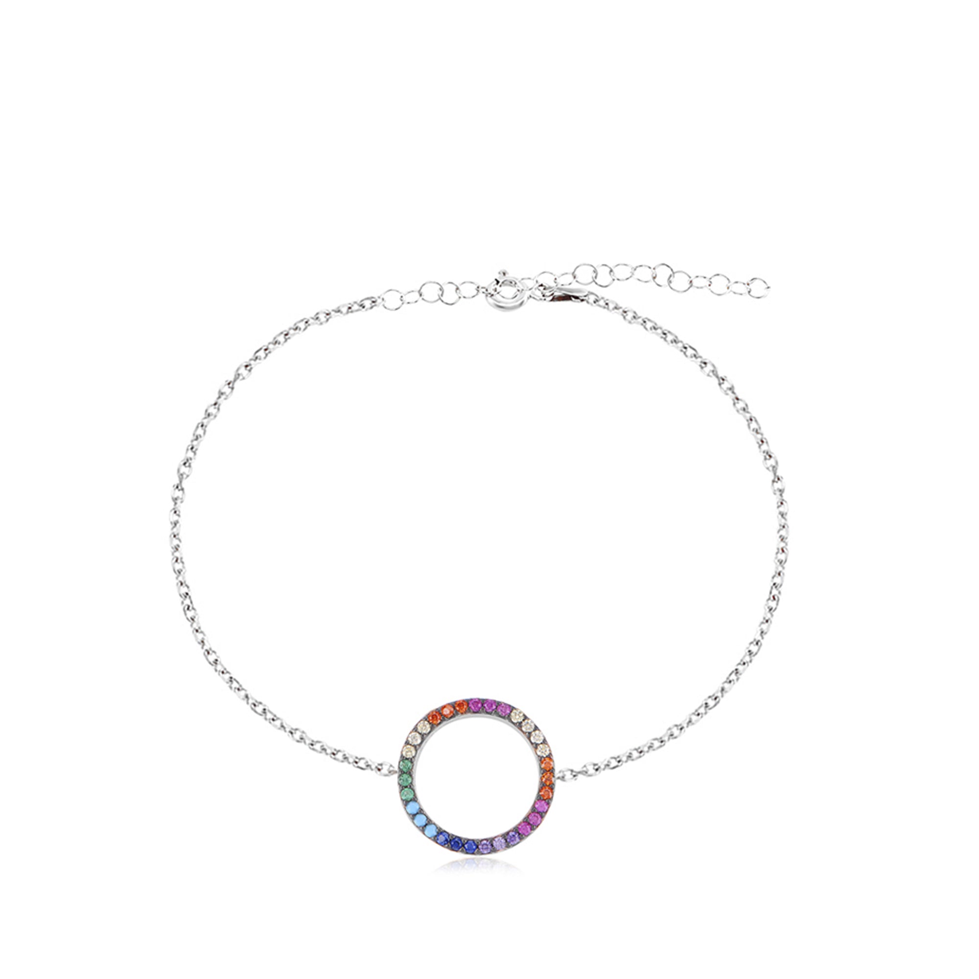 Pulsera 16+3Cm.Plata.1 aro.Rodiado multicolor