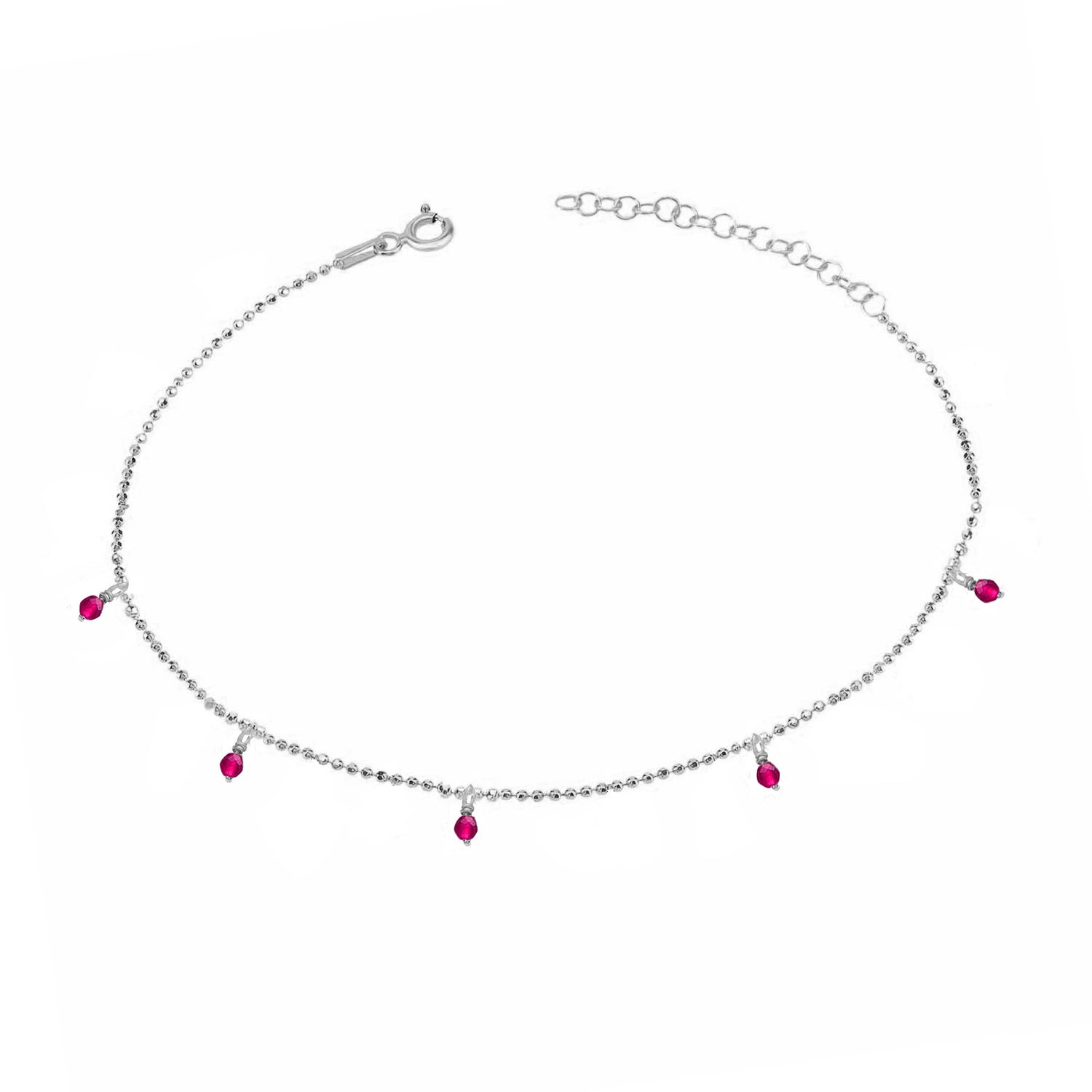 Pulsera 16+3Cm.Plata.Piedras.Rodiado rojo.