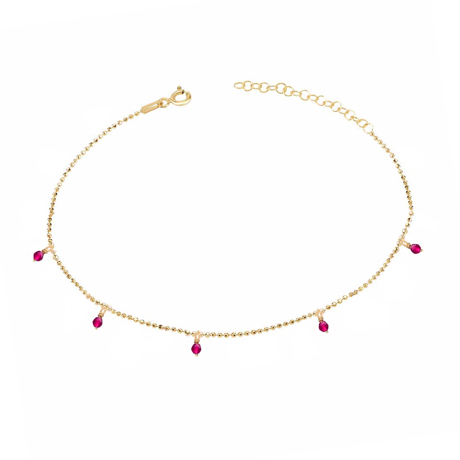 Pulsera 16+3Cm.Plata.Piedras.Dorado rojo.