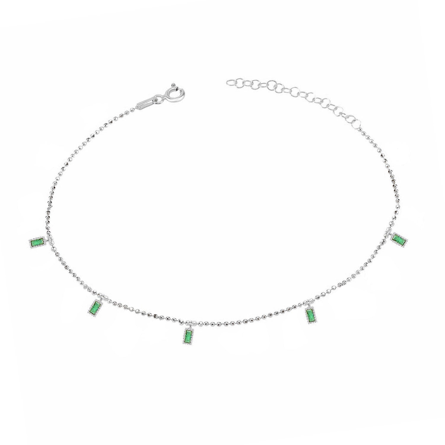 Pulsera 16+3Cm.Plata.Piedras.Rodiado verde.