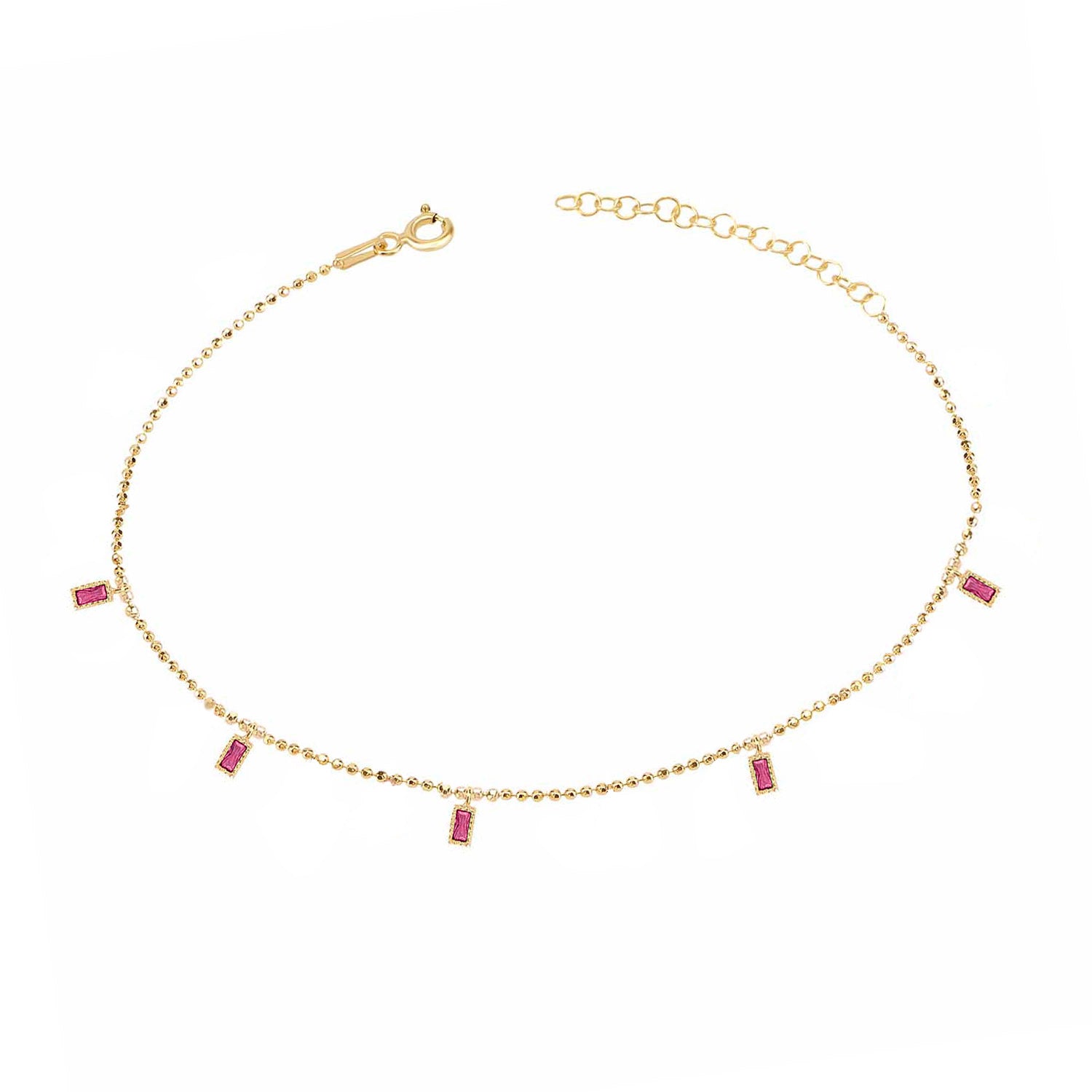 Pulsera 16+3Cm.Plata.Piedras.Dorado rojo.