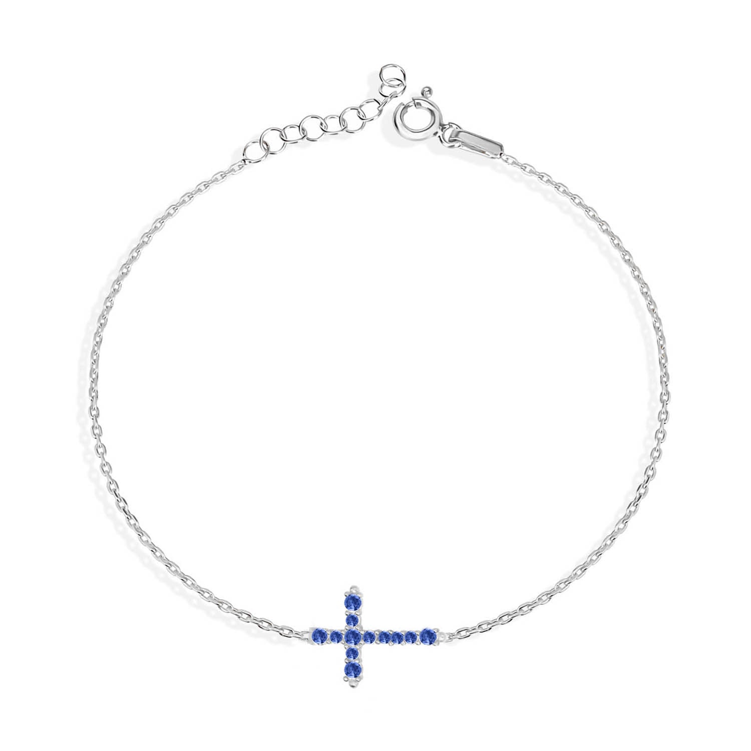 Pulsera 16+3Cm.Plata.Cruz piedras.Rodiado azul.