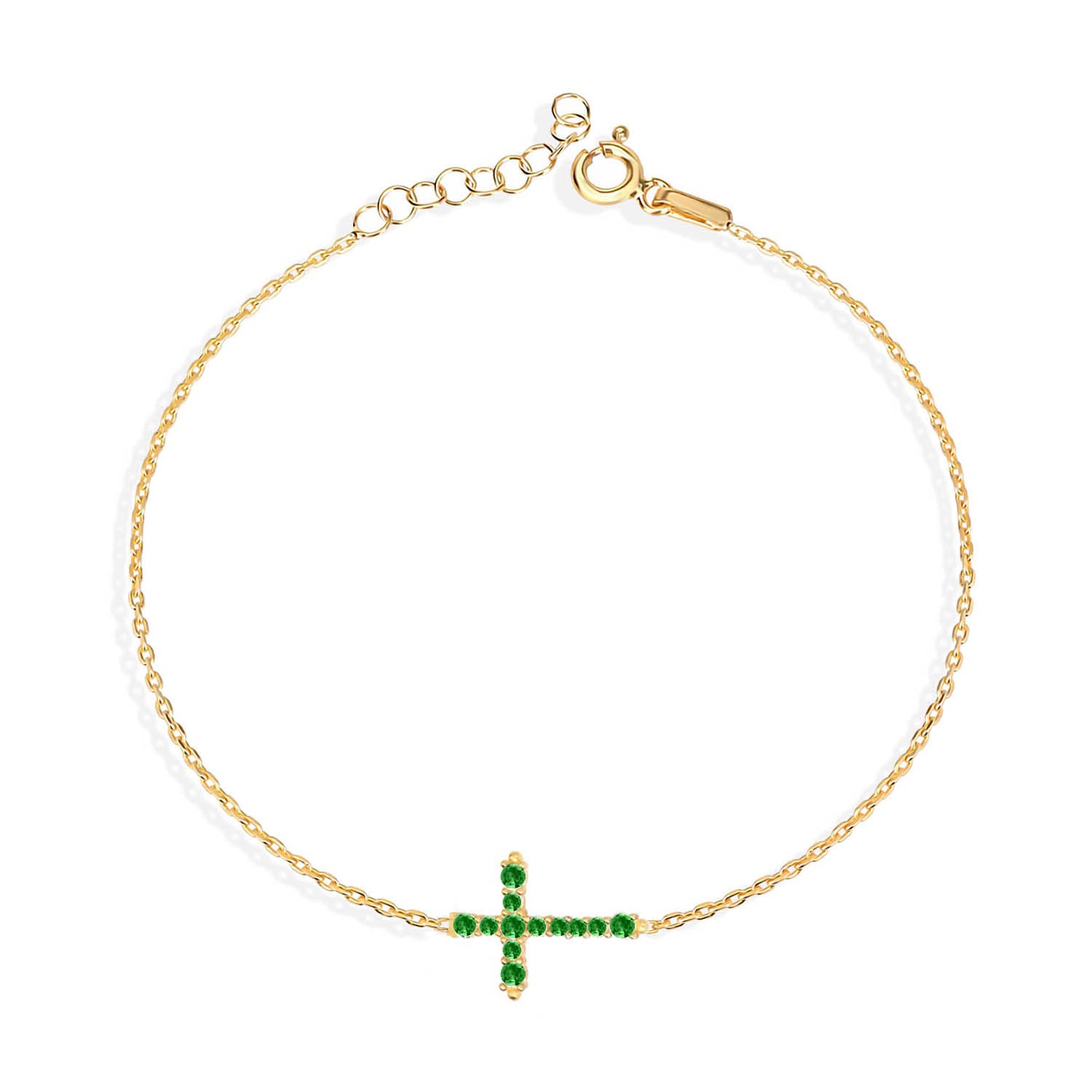 Pulsera 16+3Cm.Plata.Cruz piedras.Dorado verde