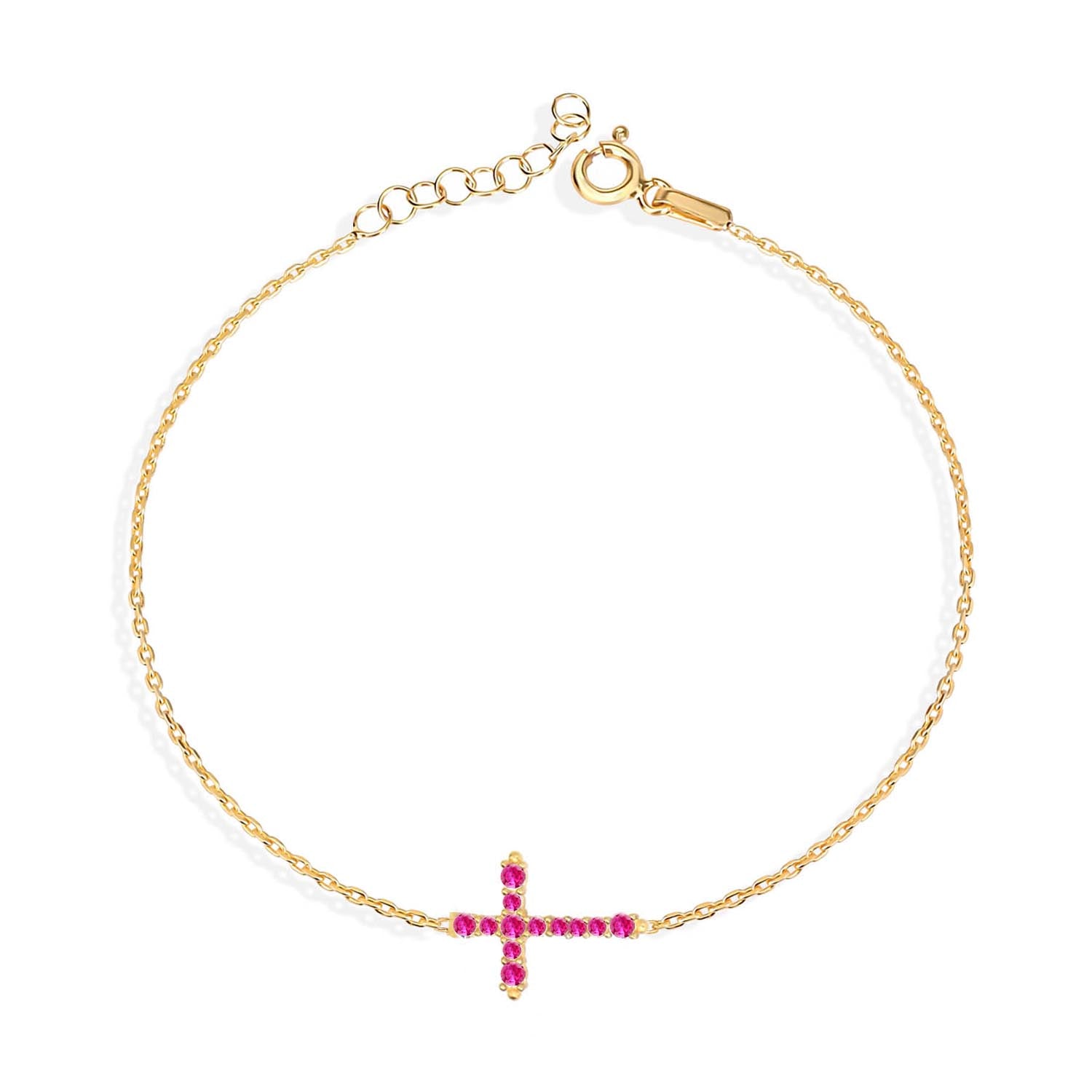 Pulsera 16+3Cm.Plata.Cruz piedras.Dorado rojo.