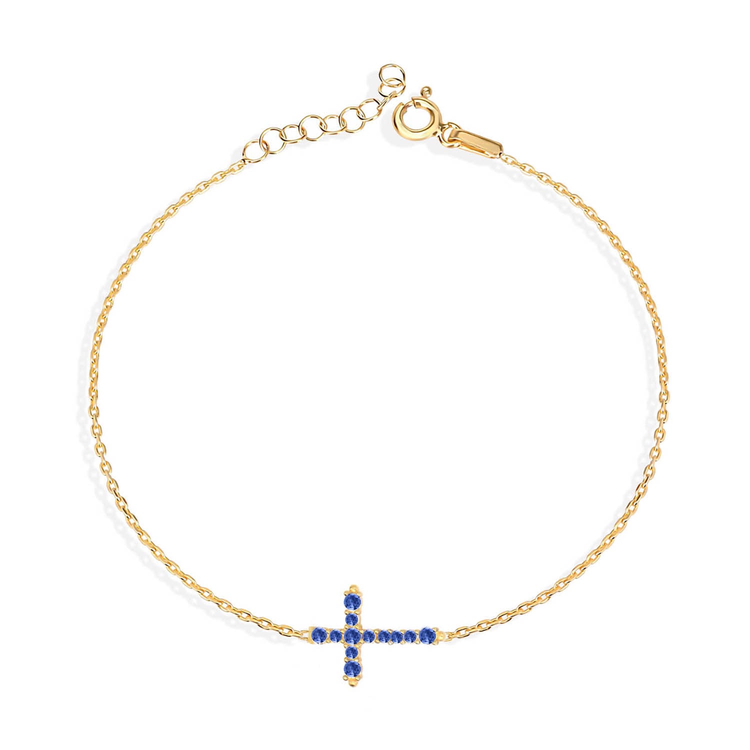 Pulsera 16+3Cm.Plata.Cruz piedras.Dorado azul.