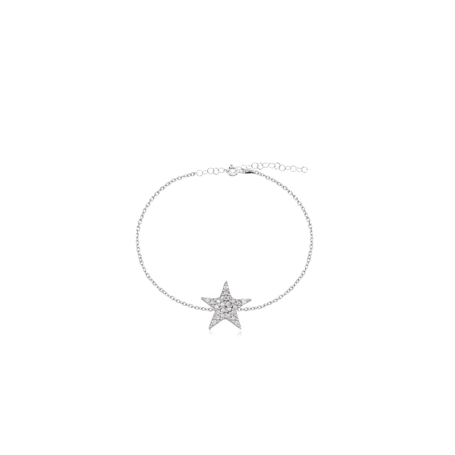 Pulsera 16+3Cm.Plata.Estrella piedras.Rodiado blan