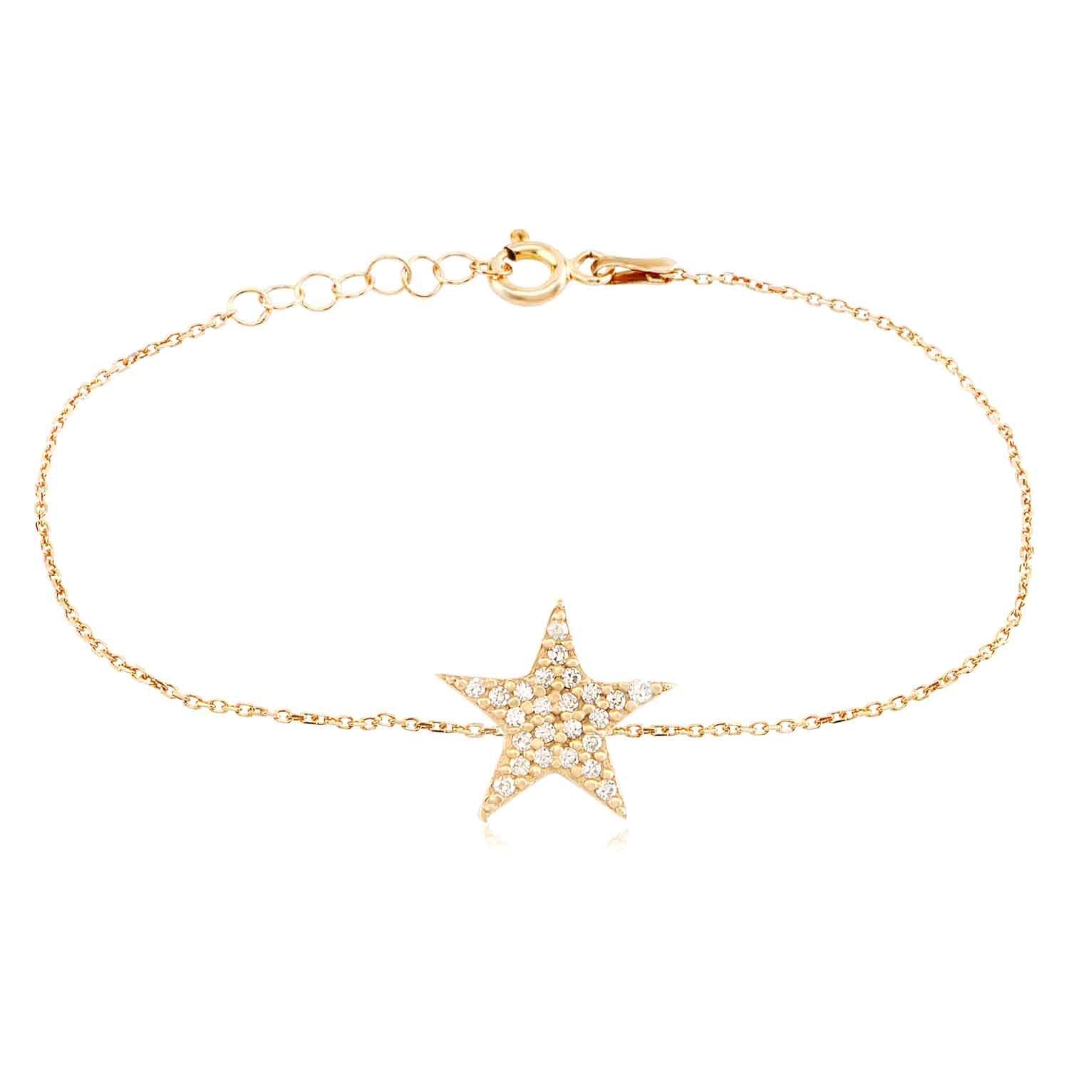 Pulsera 16+3Cm.Plata.Estrella piedras.Dorado blanc