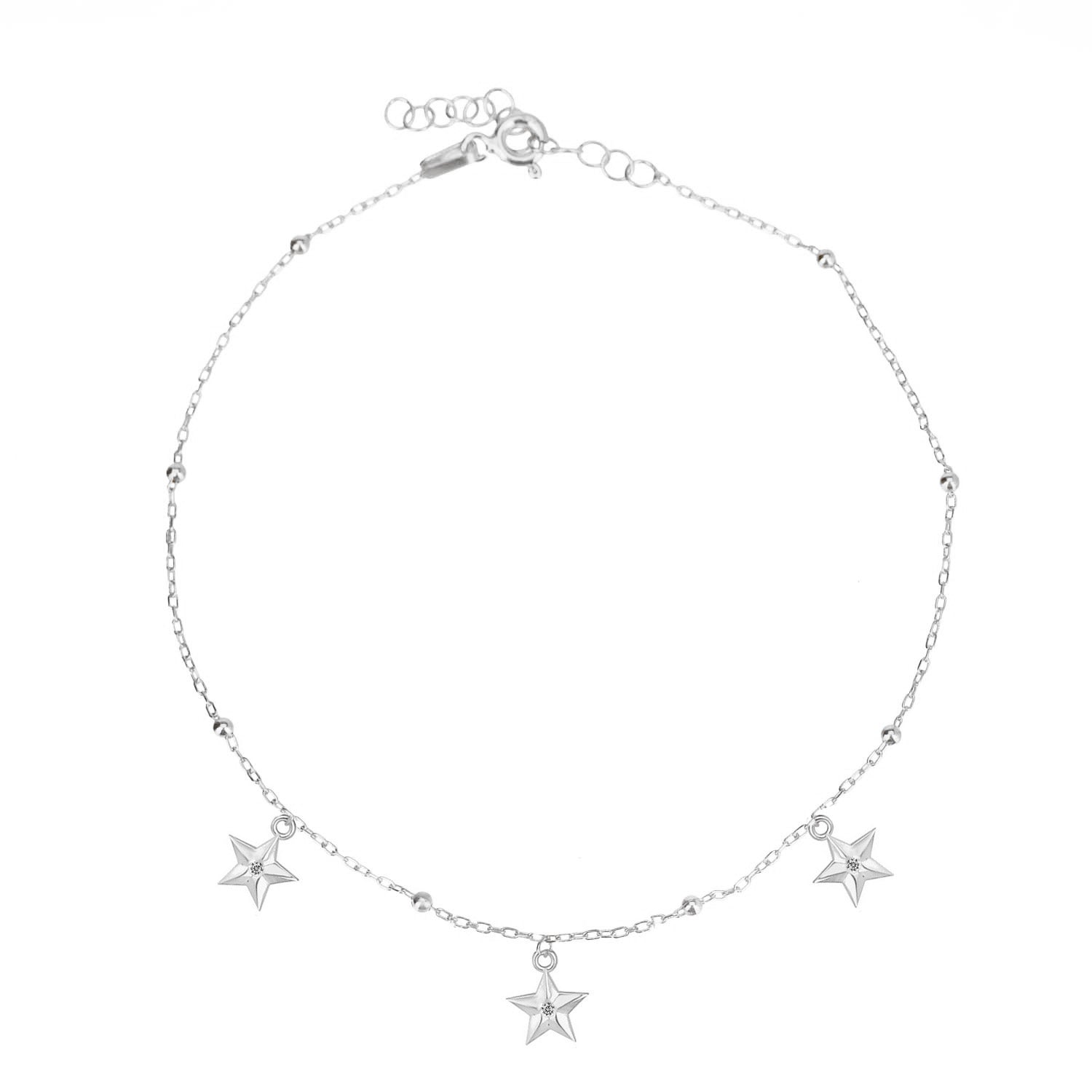 Pulsera 16+3Cm.Plata.3 estrellas.Rodiado blanco.