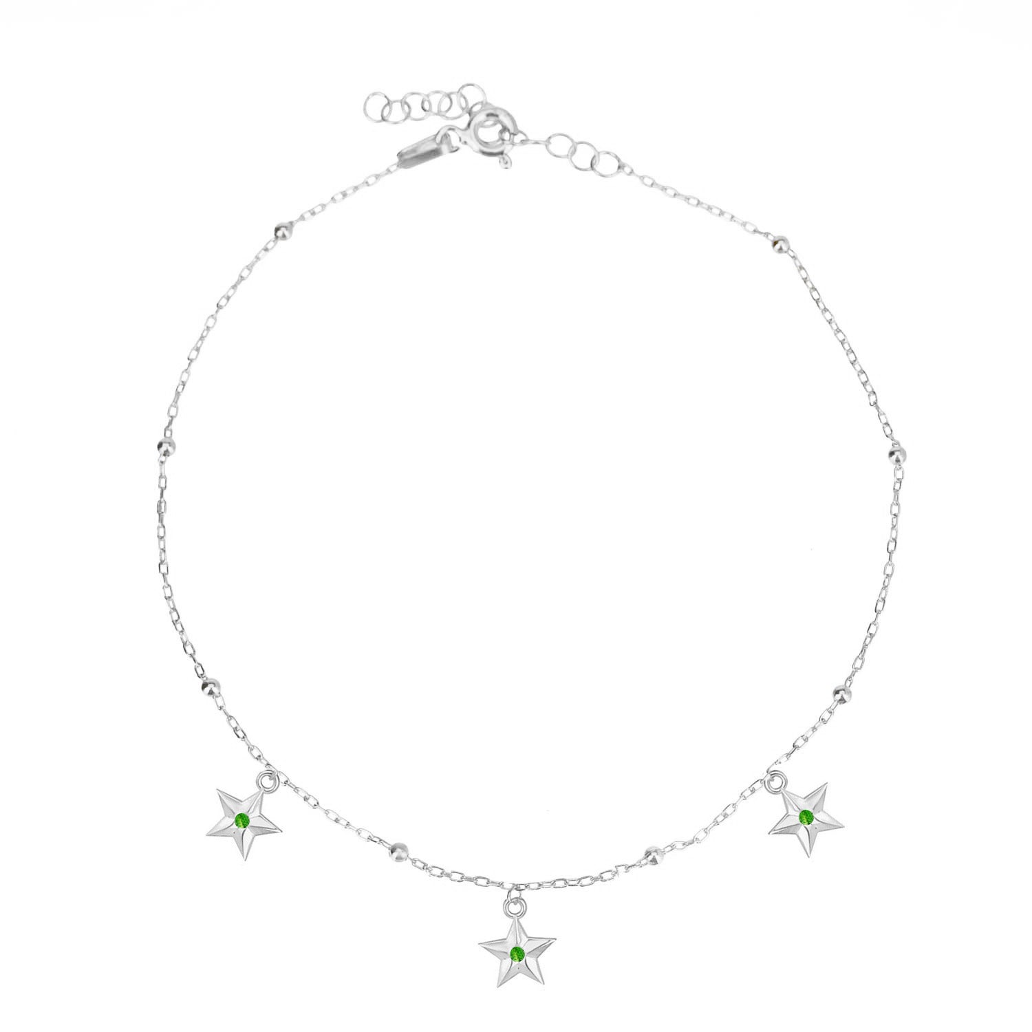 Pulsera 16+3Cm.Plata.3 estrellas.Rodiado verde.