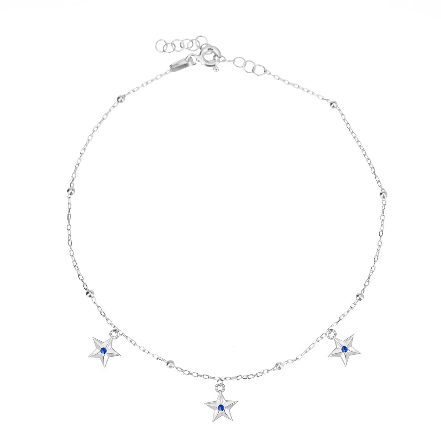 Pulsera 16+3Cm.Plata.3 estrellas.Rodiado azul.