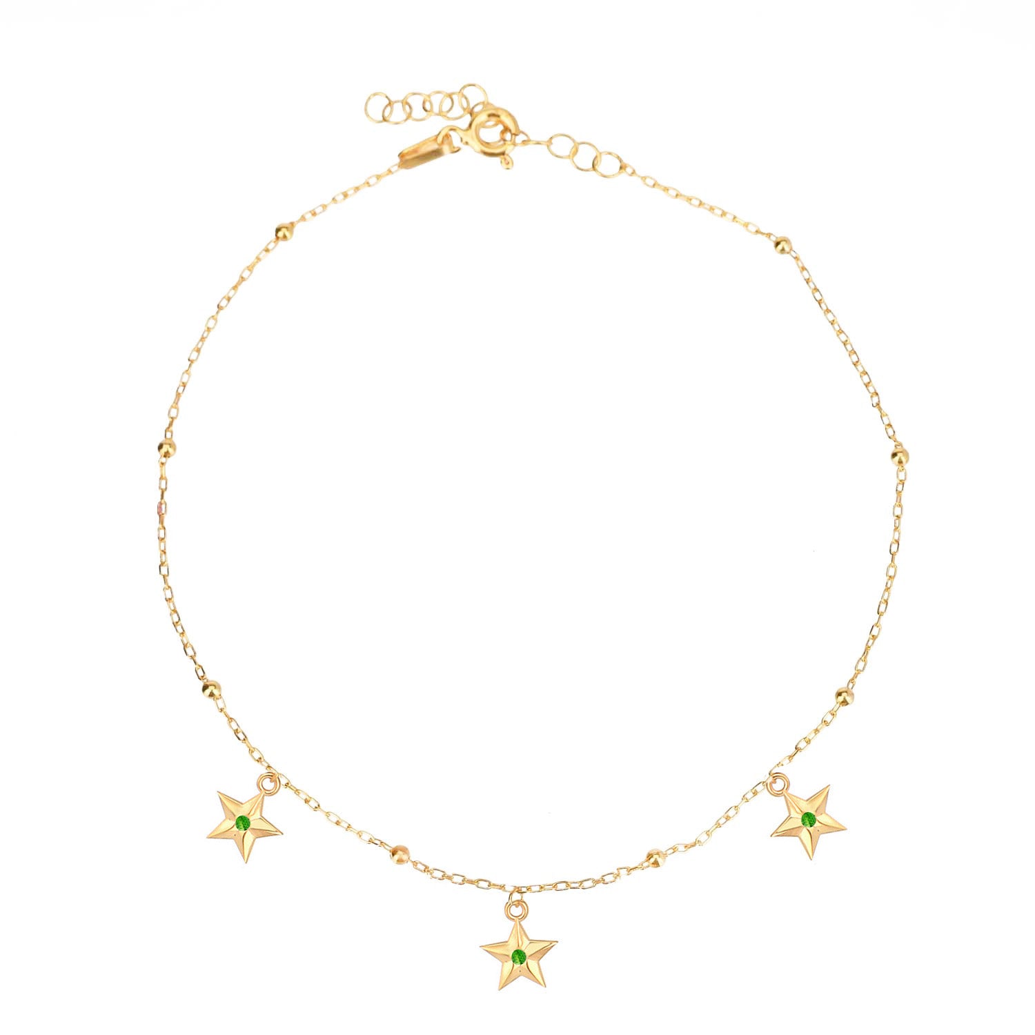 Pulsera 16+3Cm.Plata.3 estrellas.Dorado verde.