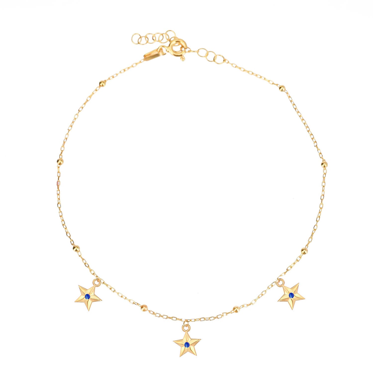 Pulsera 16+3Cm.Plata.3 estrellas.Dorado azul.