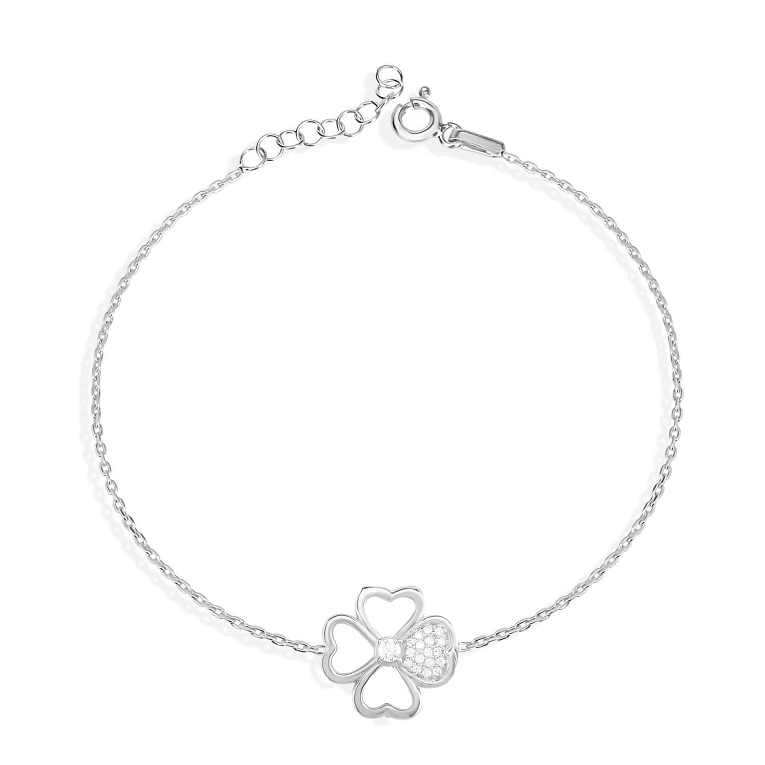 Pulsera 16+3Cm.Plata.Trebol.Rodiado blanco.