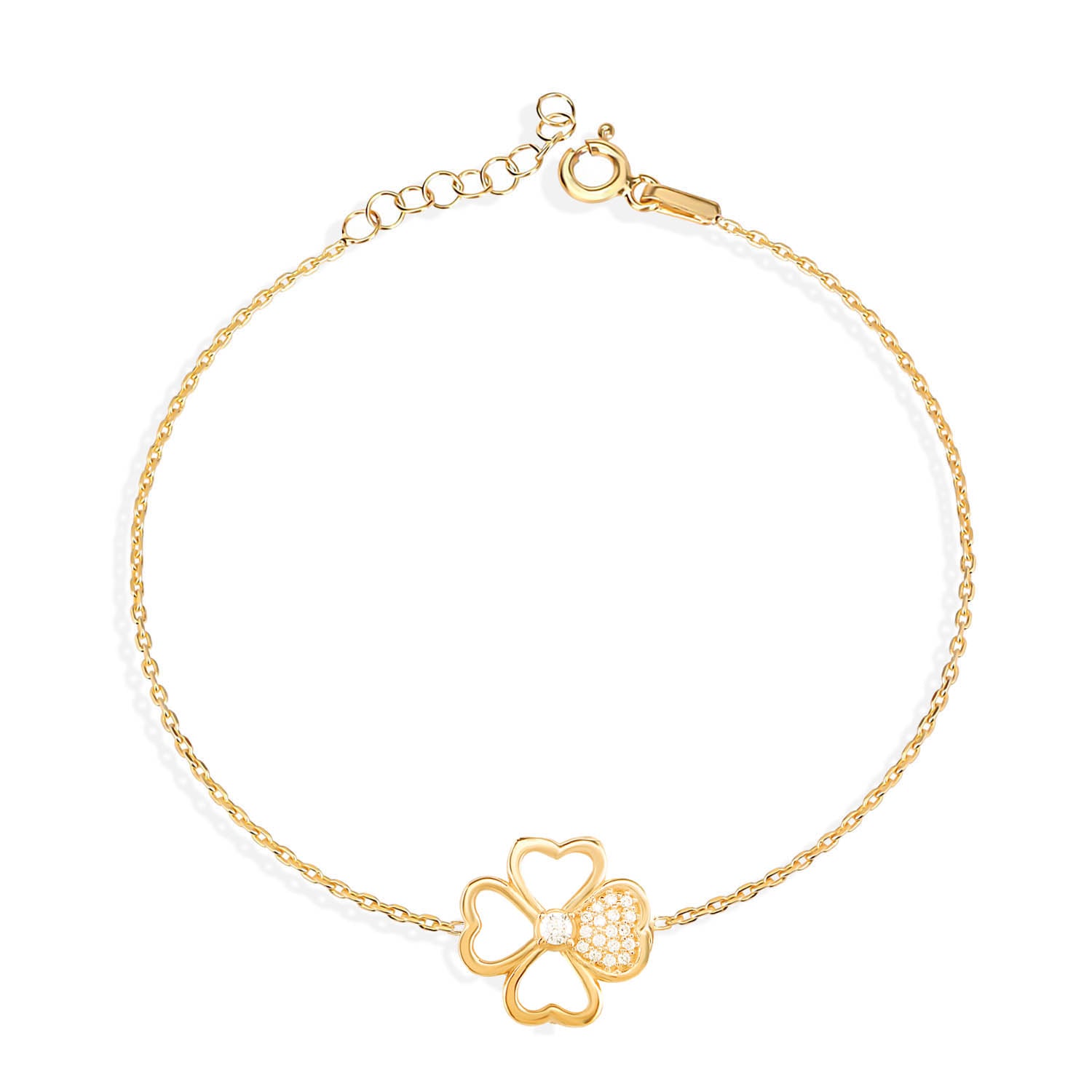 Pulsera 16+3Cm.Plata.Trebol.Doradoo blanco.