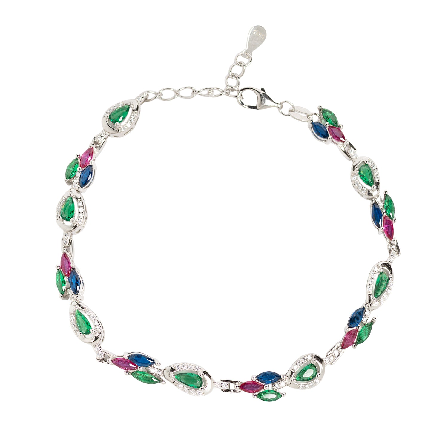 PULSERA DE PLATA DE LEY 925 CON CIRCONITAS COLOR DISTINTAS FORMAS