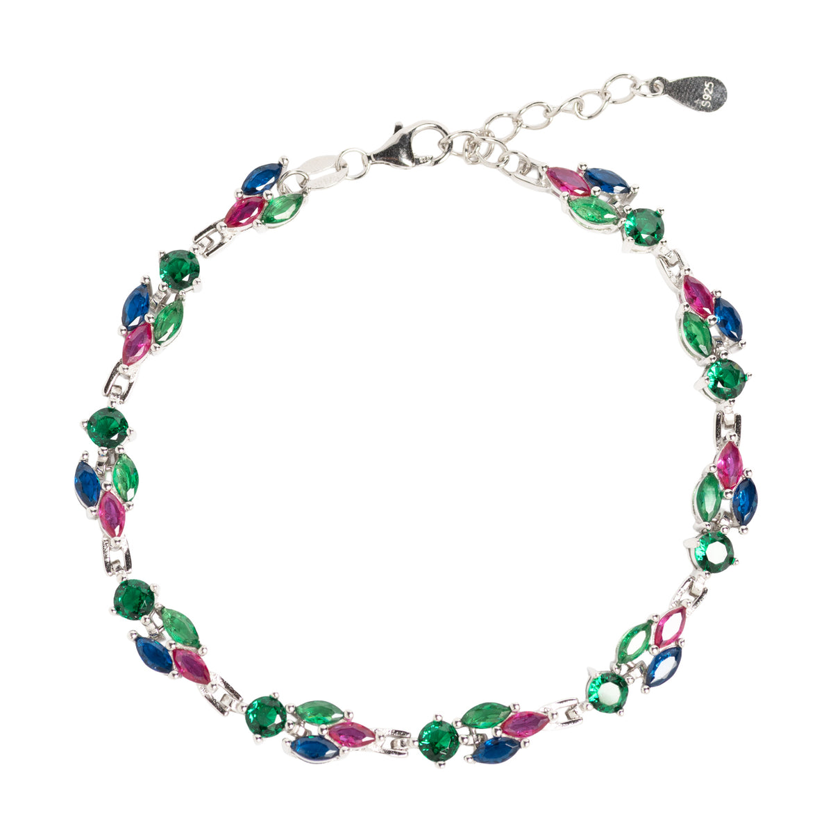 PULSERA DE PLATA DE LEY 925 CON CIRCONITAS MULTICOLOR FORMAS