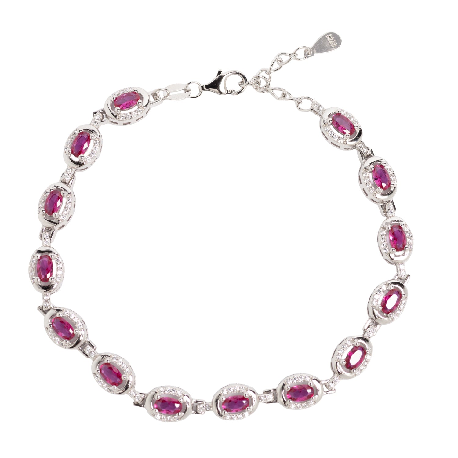 PULSERA DE PLATA DE LEY 925 CON CIRCONITAS OVALADAS ROSAS