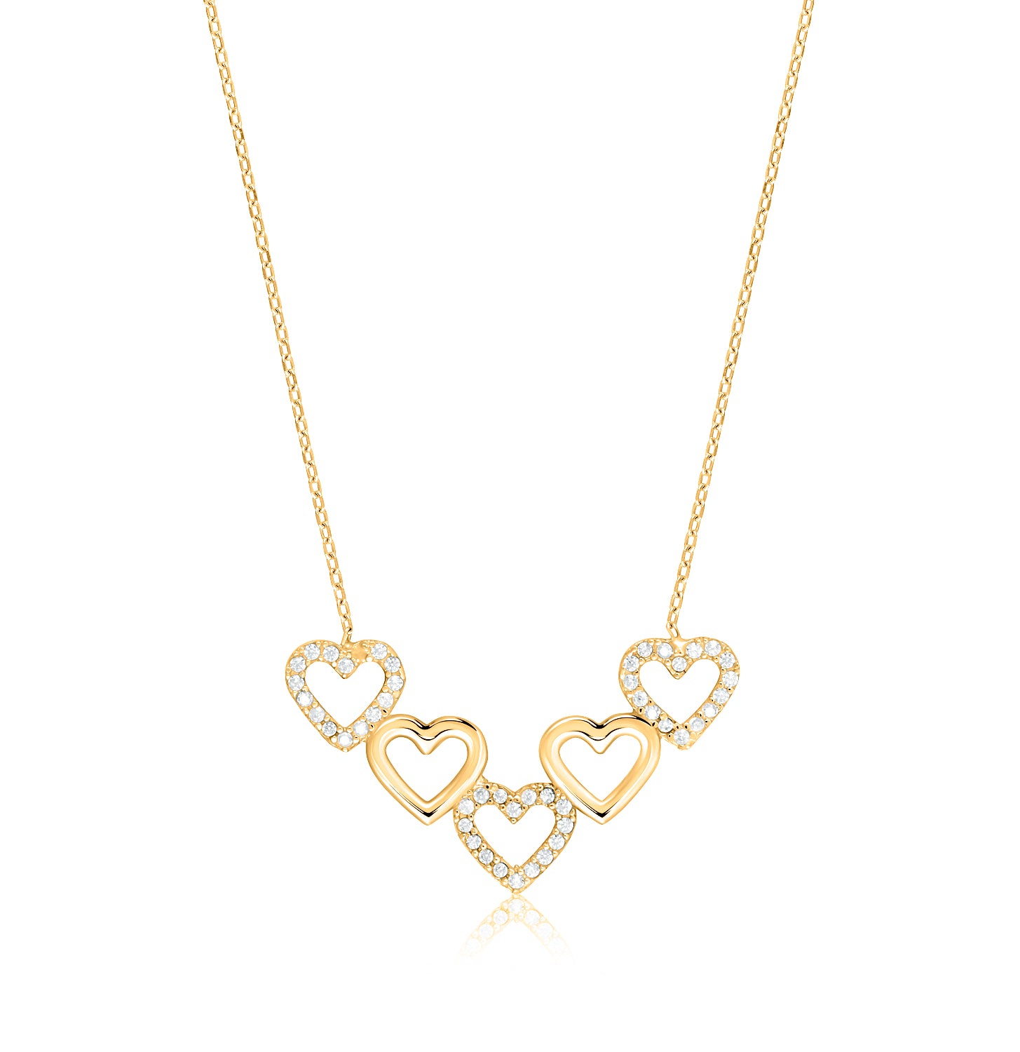 Collar.Plata 925 dorada.5corazones calados.40+5Cm.