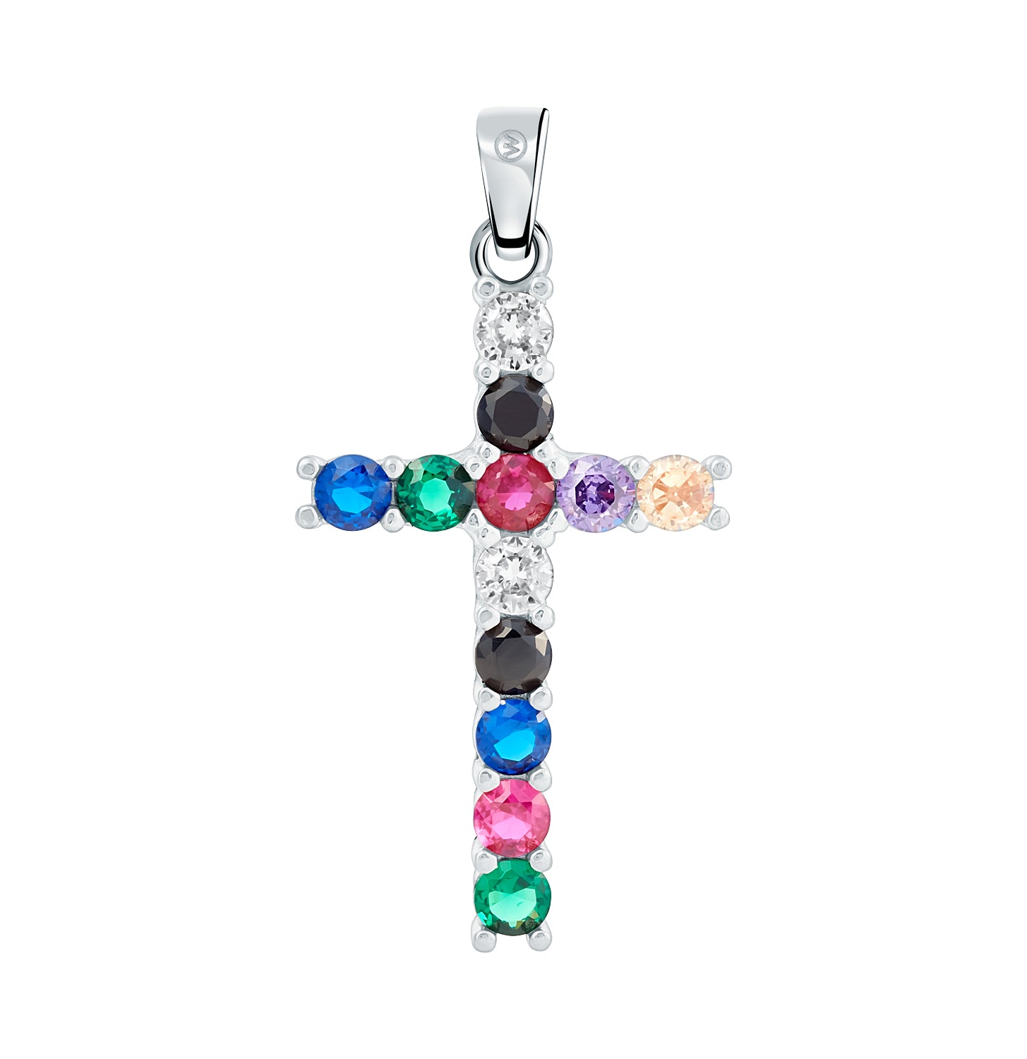 Colgante.Plata 925 rodiada.Cruz/piedras colores.
