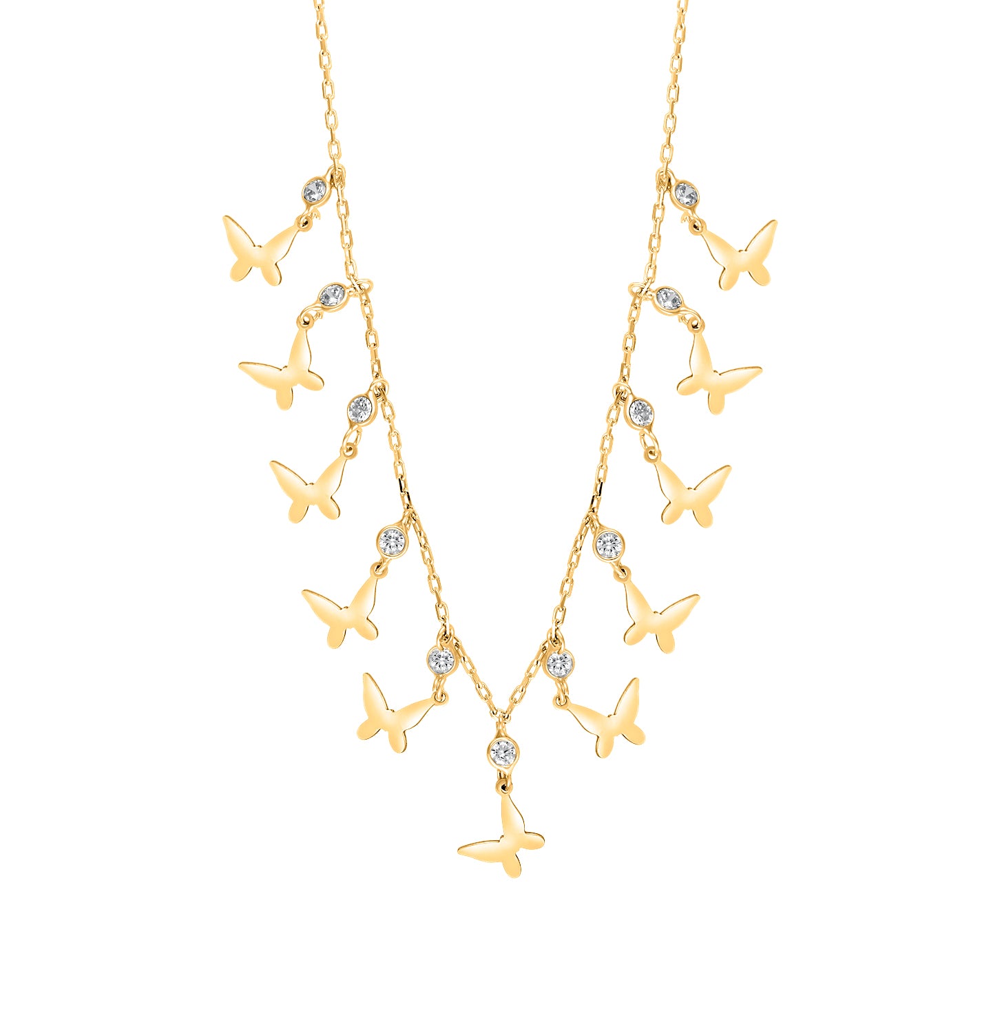 Collar.Plata 925 dorada.Mariposas,45+5Cm