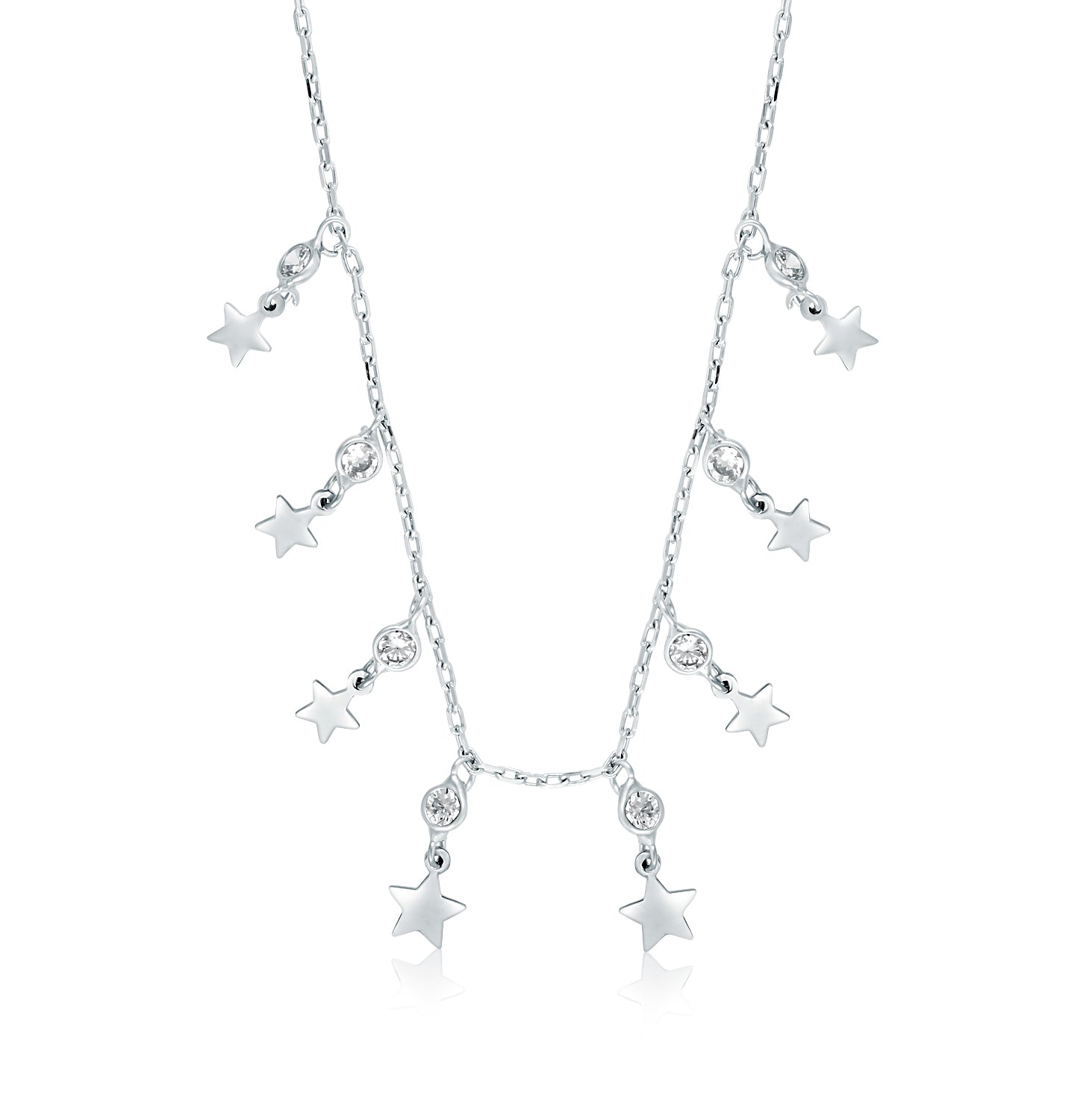 Collar.Plata 925 rodiada.Estrellas,45+5Cm