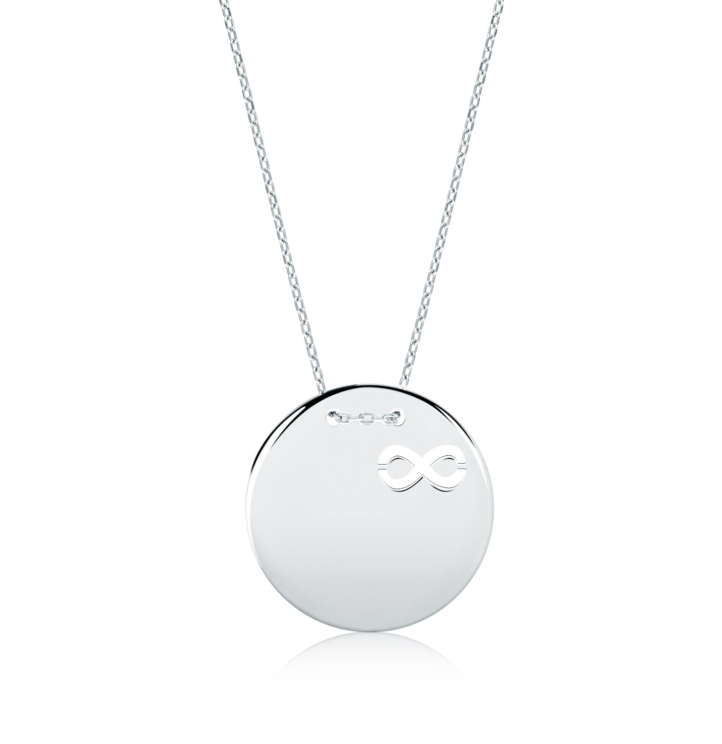 Collar.plata 925 rodiada.Placa redonda infinit45+5
