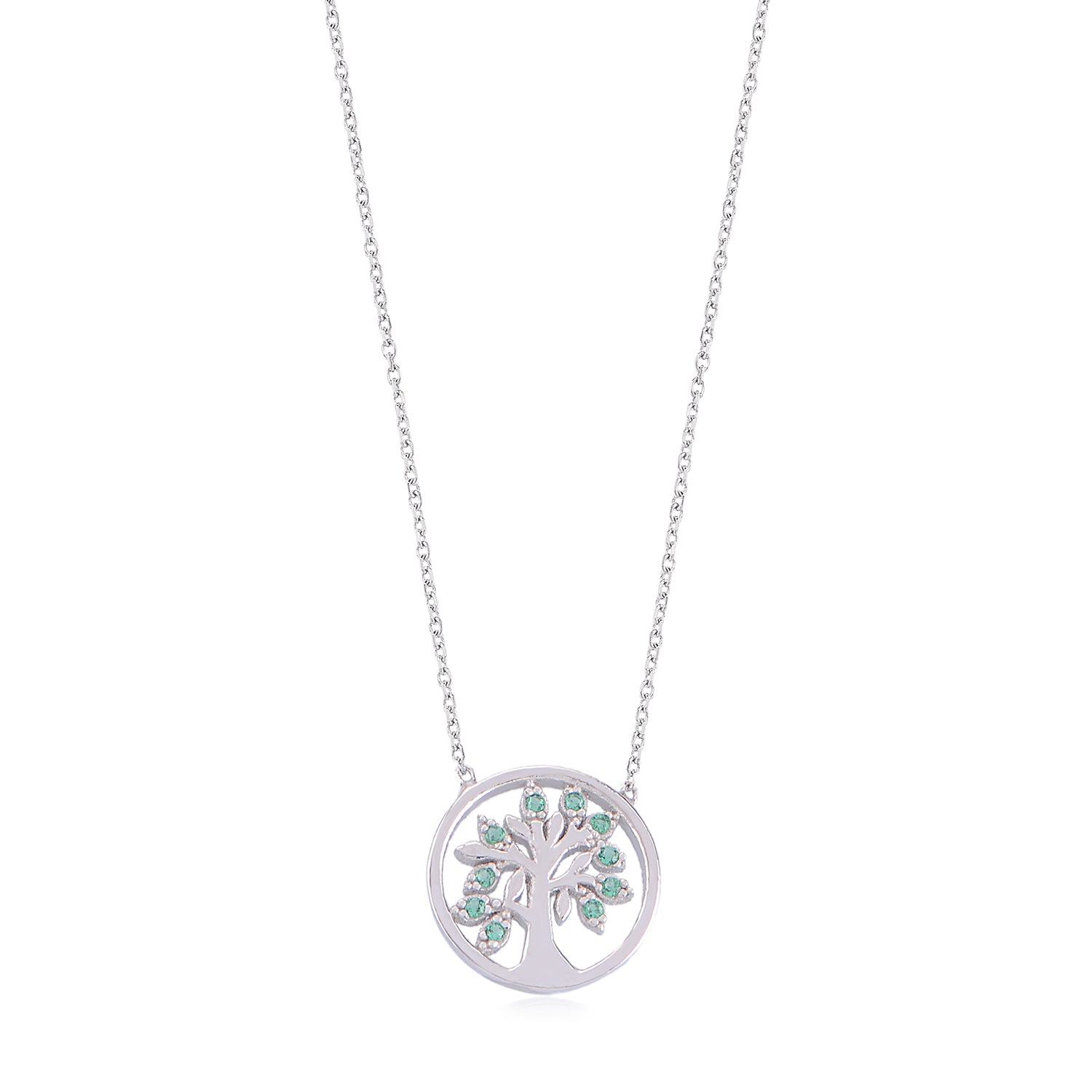 Collar 40+5cm.Plata.Arbol de la vida.Rodiado verde