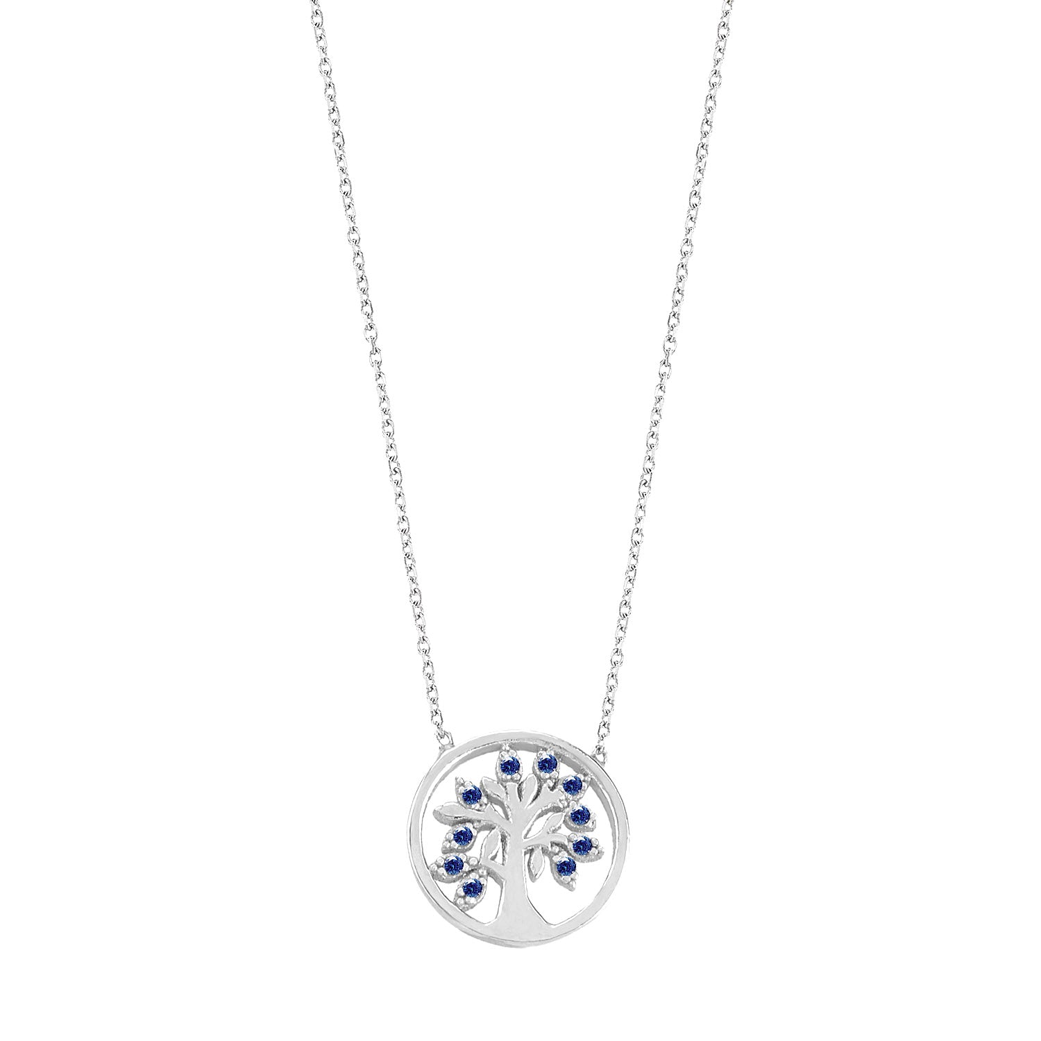 Collar 40+5cm.Plata.Arbol de la vida.Rodiado azul.