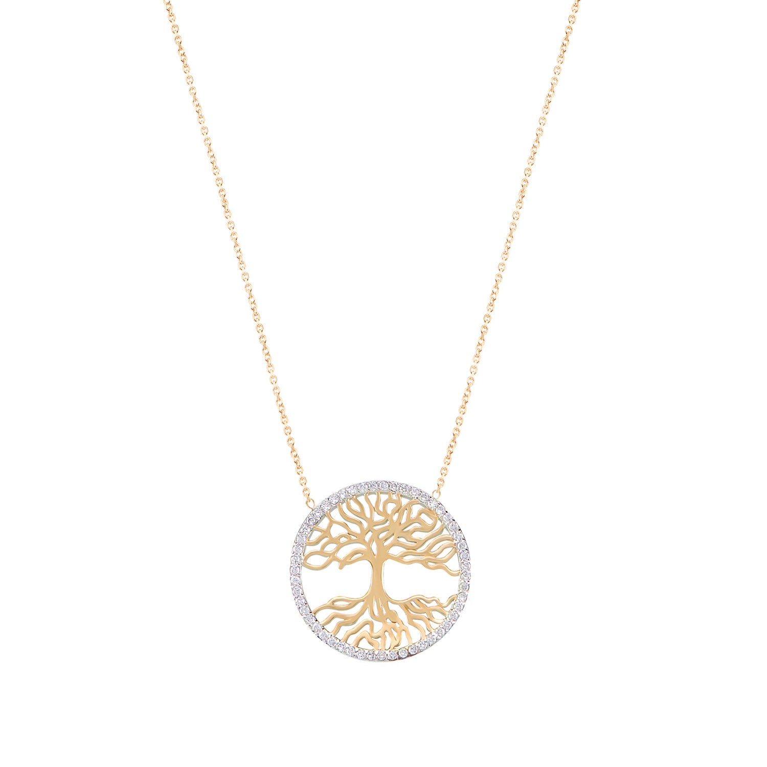 Collar 40+5cm.Plata.Arbol de la vida.Dorado circon