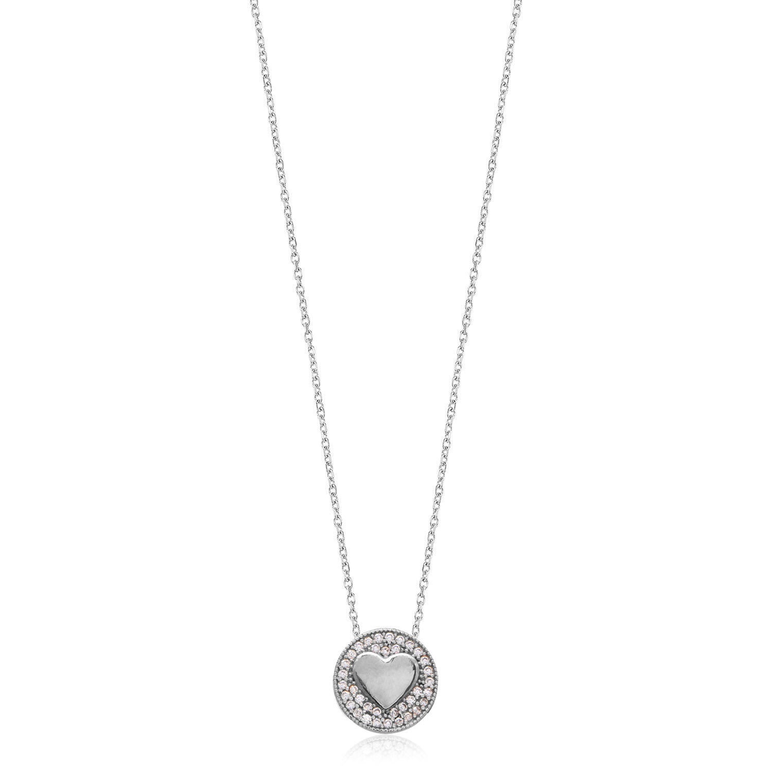 Collar 40+5Cm.Plata.Pave corazón.Rodiado circonita