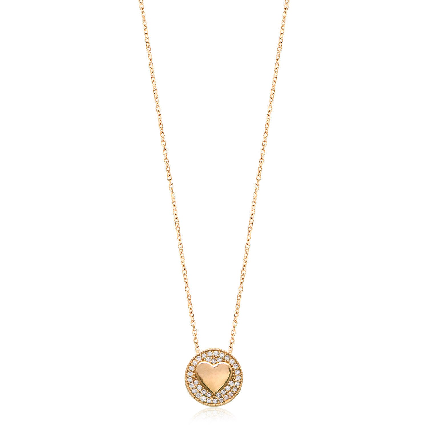 Collar 40+5Cm.Plata.Pave corazón.Dorado circonitas