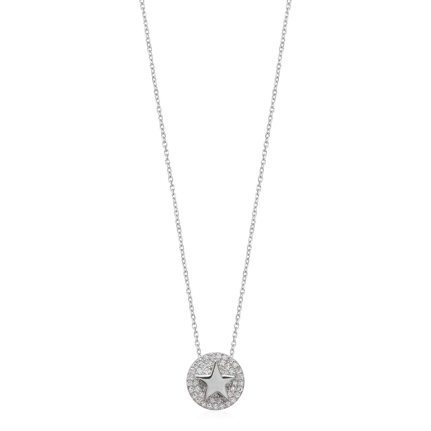 Collar 40+5Cm.Plata.Pave estrella.Rodiado circonit