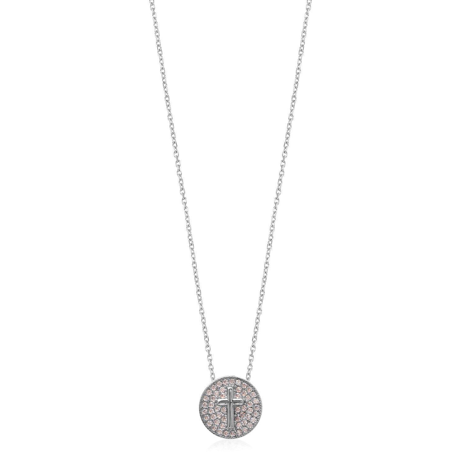 Collar 40+5Cm.Plata.Pave cruz.Rodiado circonitas.