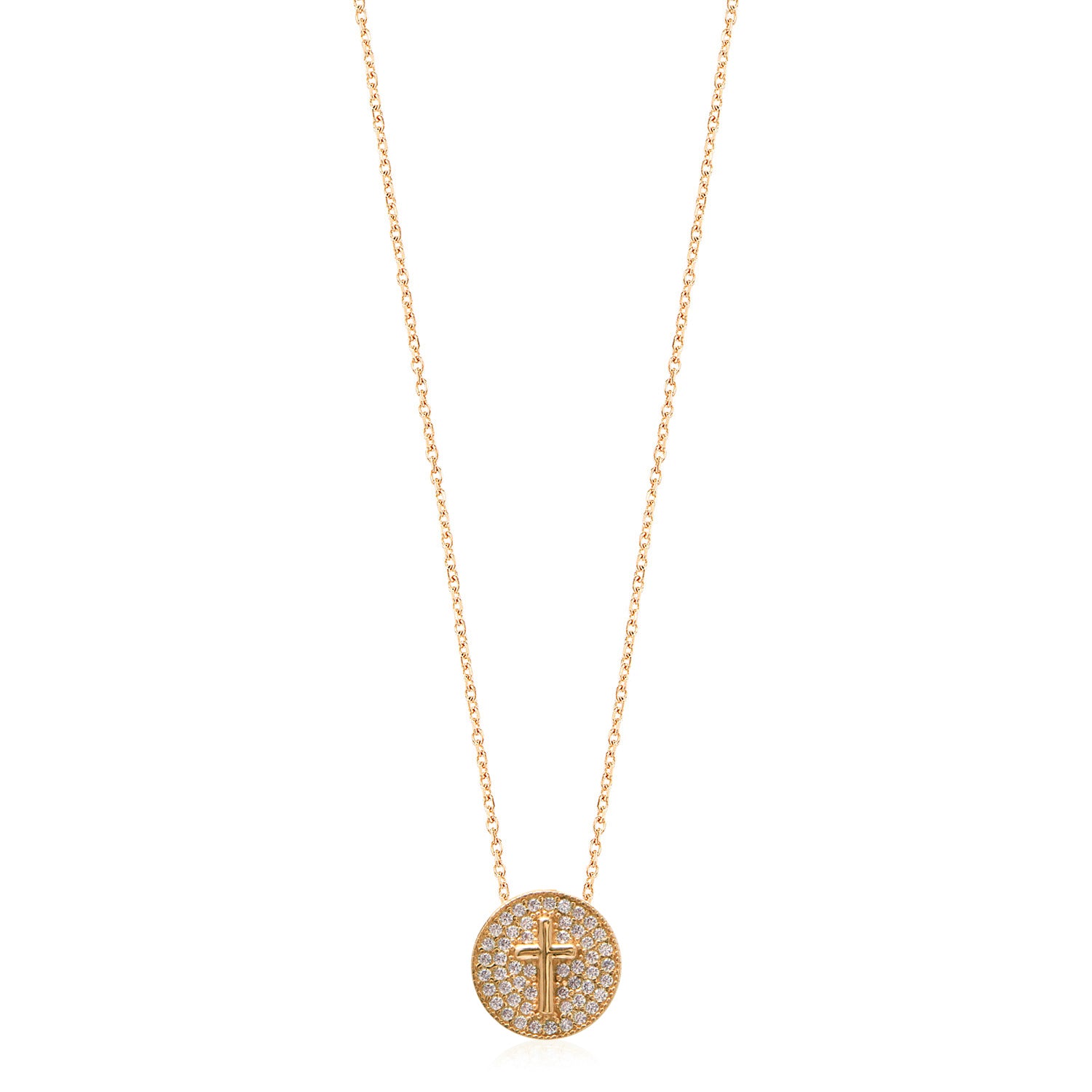 Collar 40+5Cm.Plata.Pave cruz.Dorado circonitas.