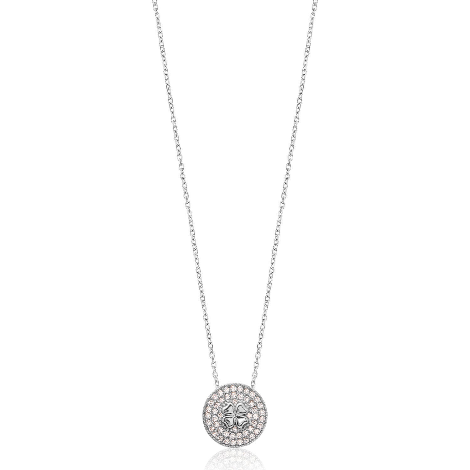 Collar 40+5Cm.Plata.Pave trebol.Rodiado circonitas