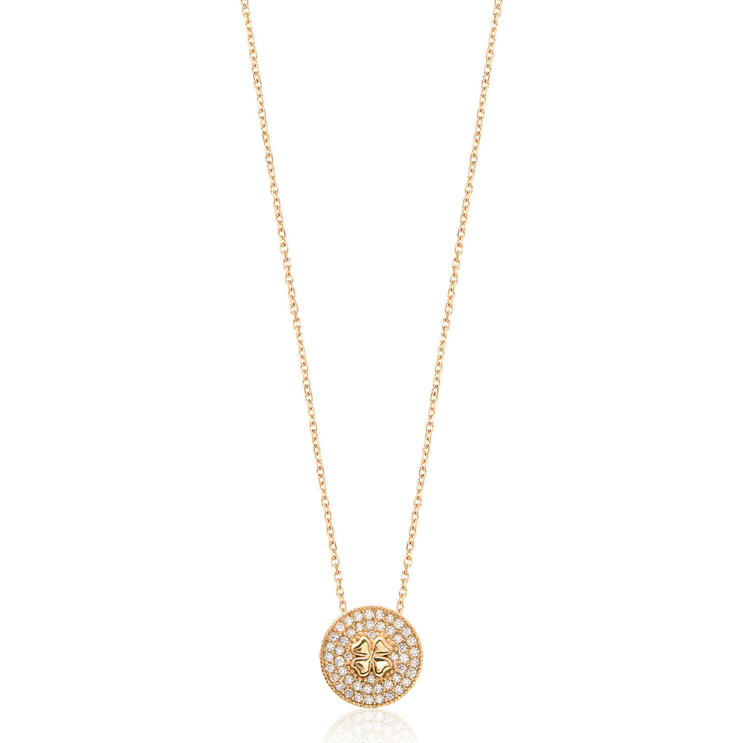 Collar 40+5Cm.Plata.Pave trebol.Dorado circonitas.