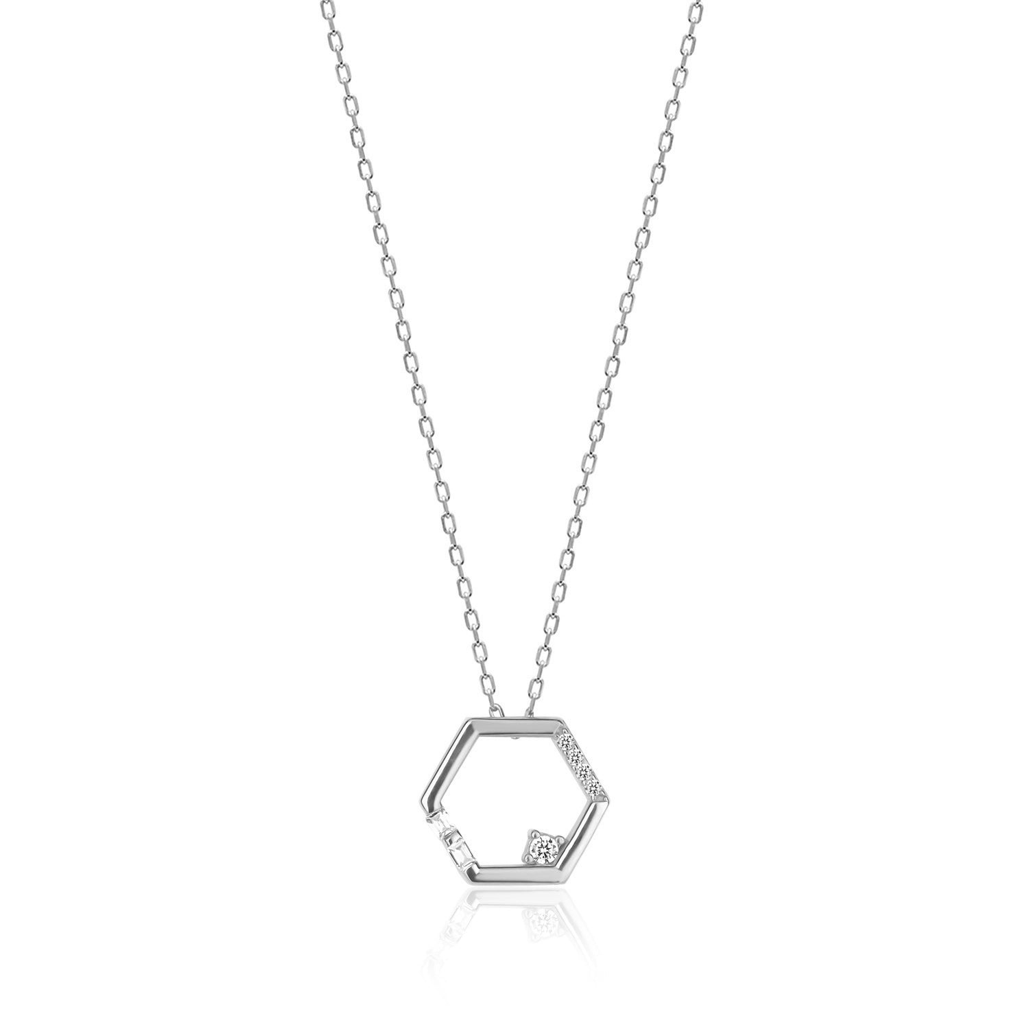 Collar 40+5Cm.Plata.Hexágono.Rodiado circonitas.