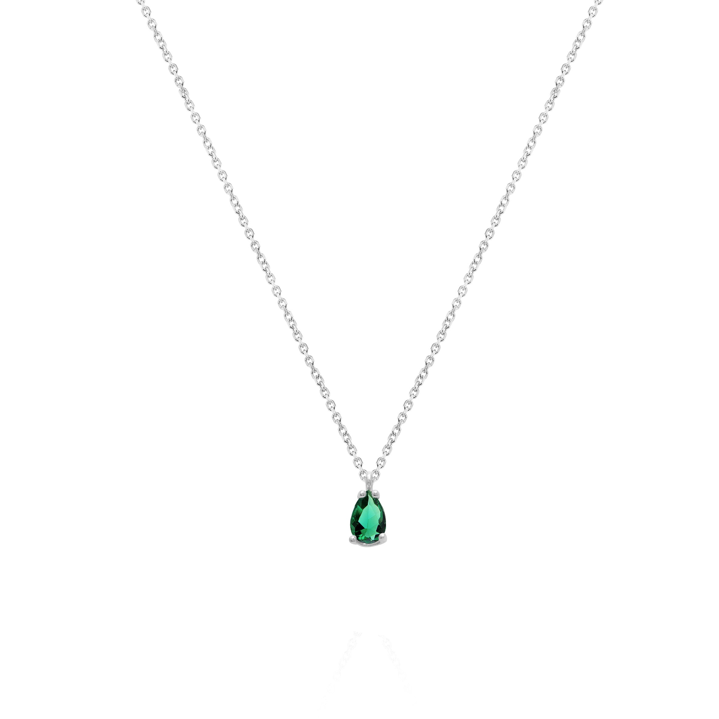 Collar 40+5Cm.Plata.Lágrima.Rodiado verde.
