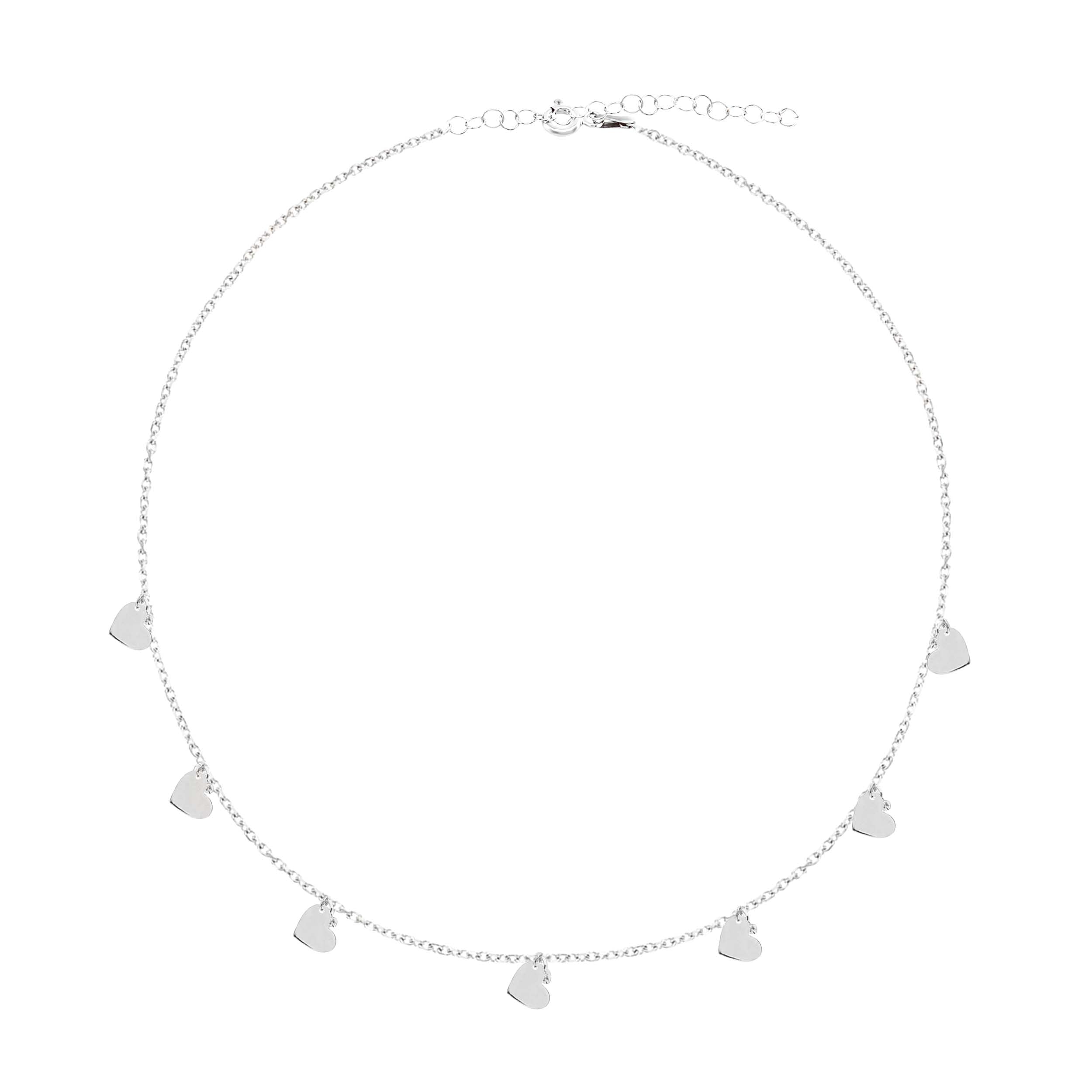 Collar 40+5Cm.Plata.Rodiado corazones.