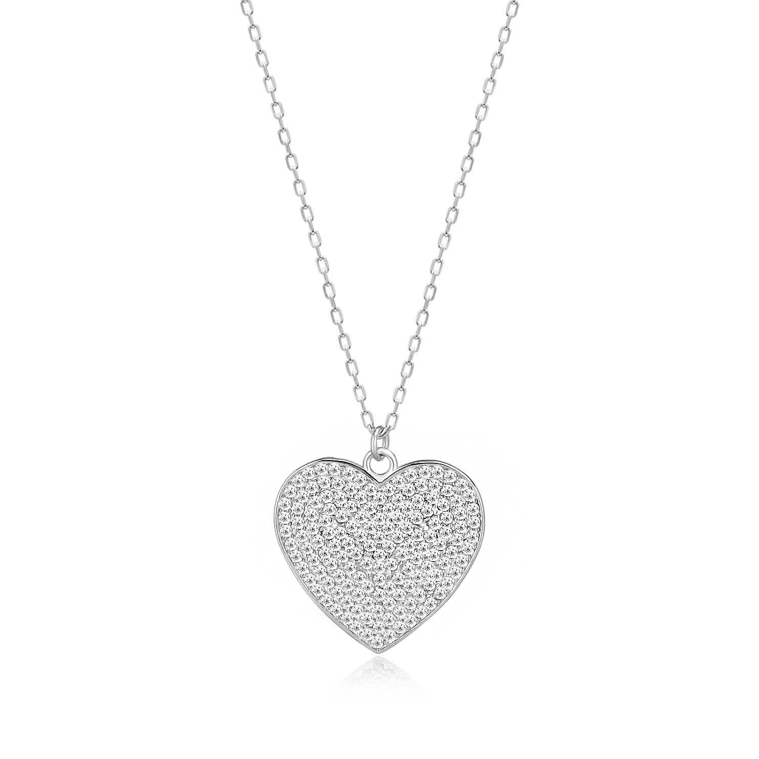 Collar 40+5Cm.Plata.Corazón.Rodiado blanco.
