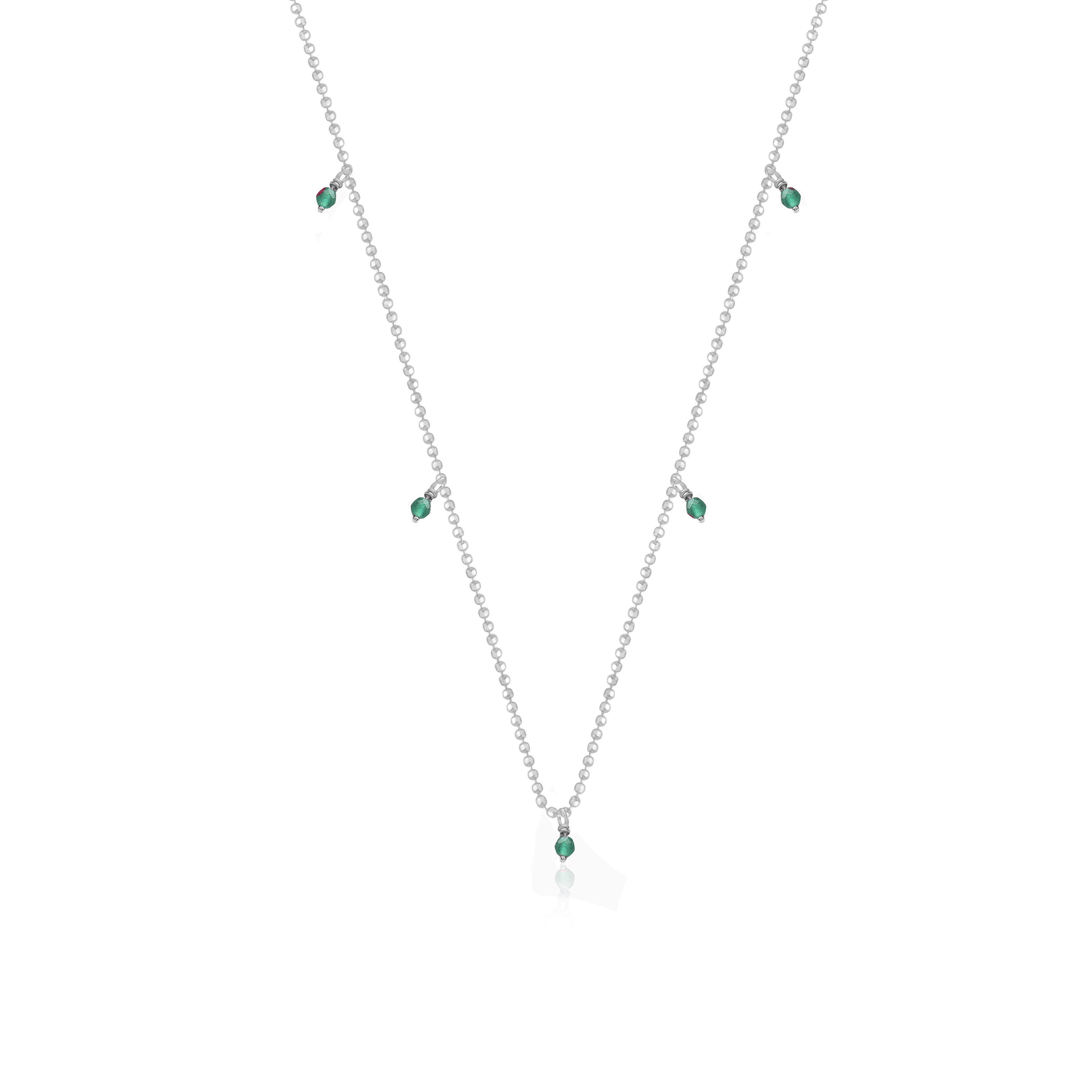 Collar 40+5Cm.Plata.Piedras.Rodiado verde.