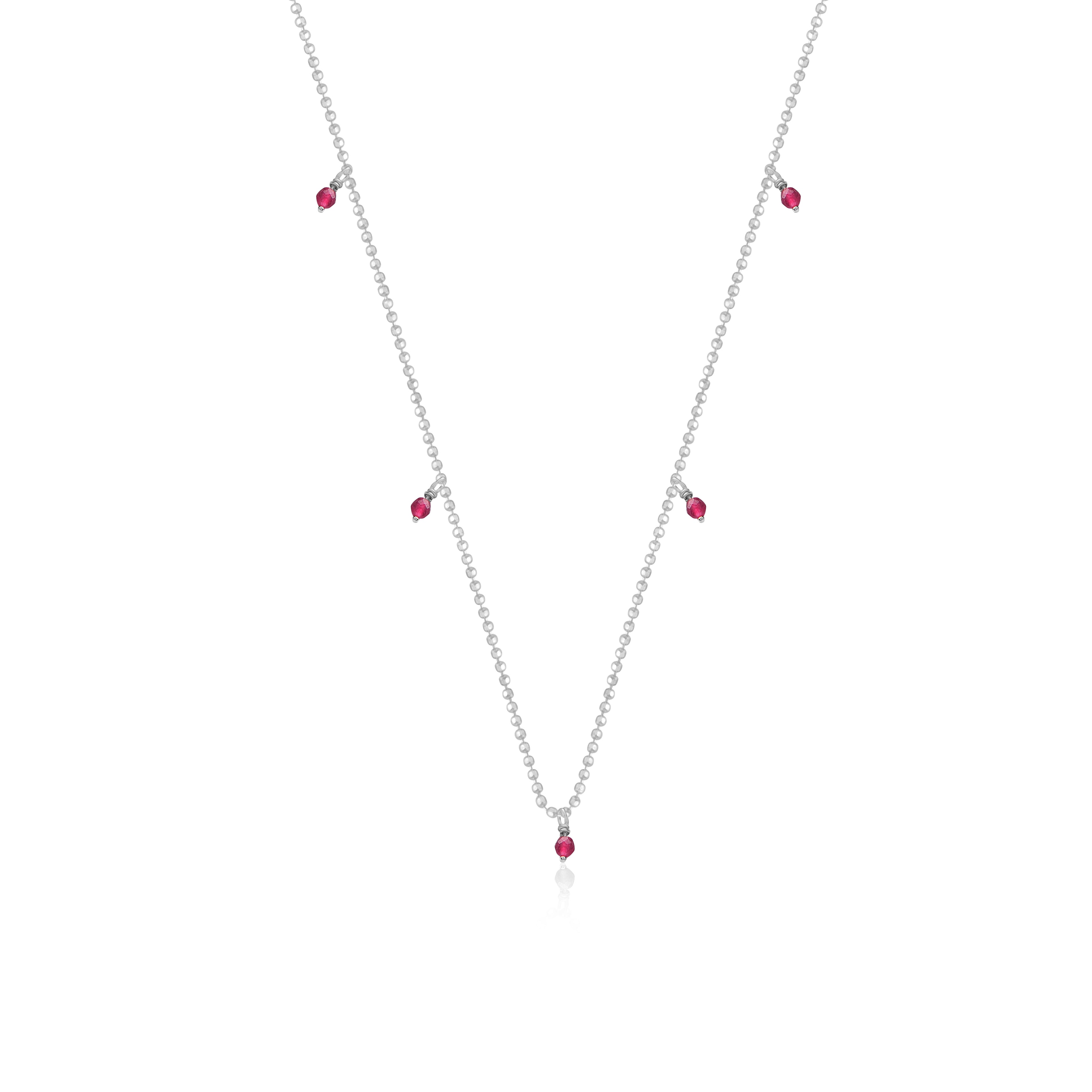 Collar 40+5Cm.Plata.Piedras.Rodiado rojo.